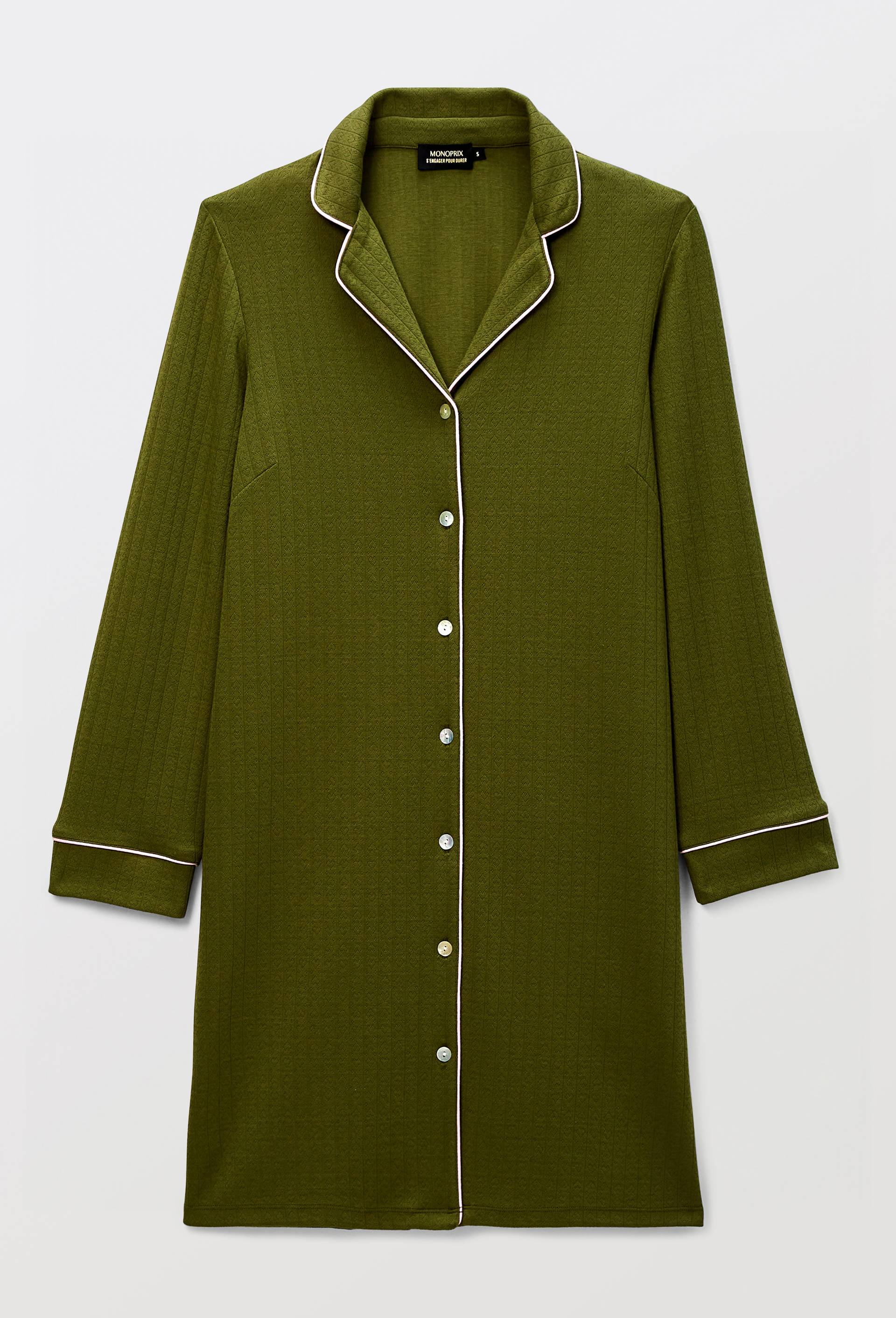 Chemise de nuit manches longues en modal et coton, Vert, large image number 3.0