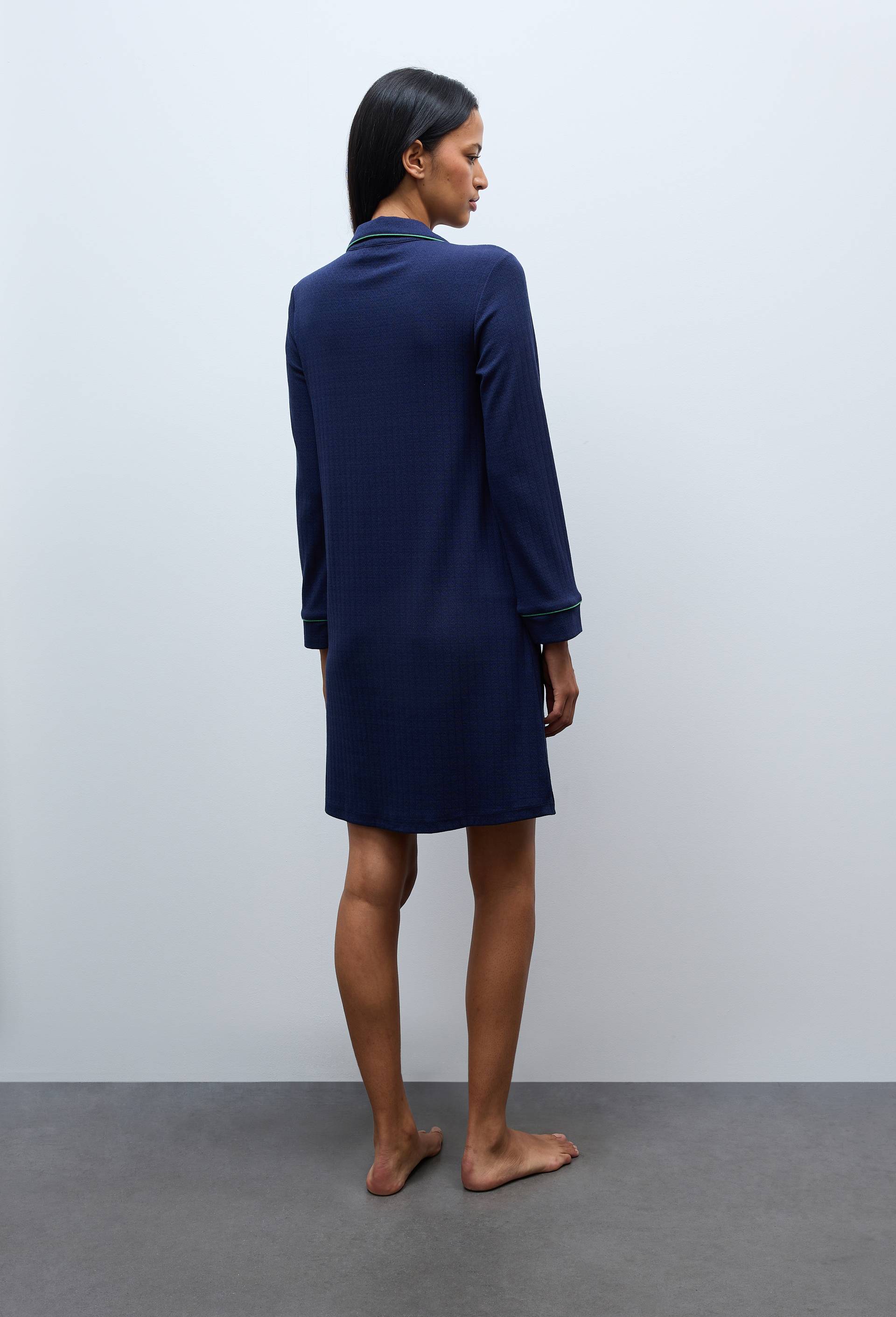 Chemise de nuit manches longues en modal et coton, Bleu fonc&eacute;, large image number 1.0