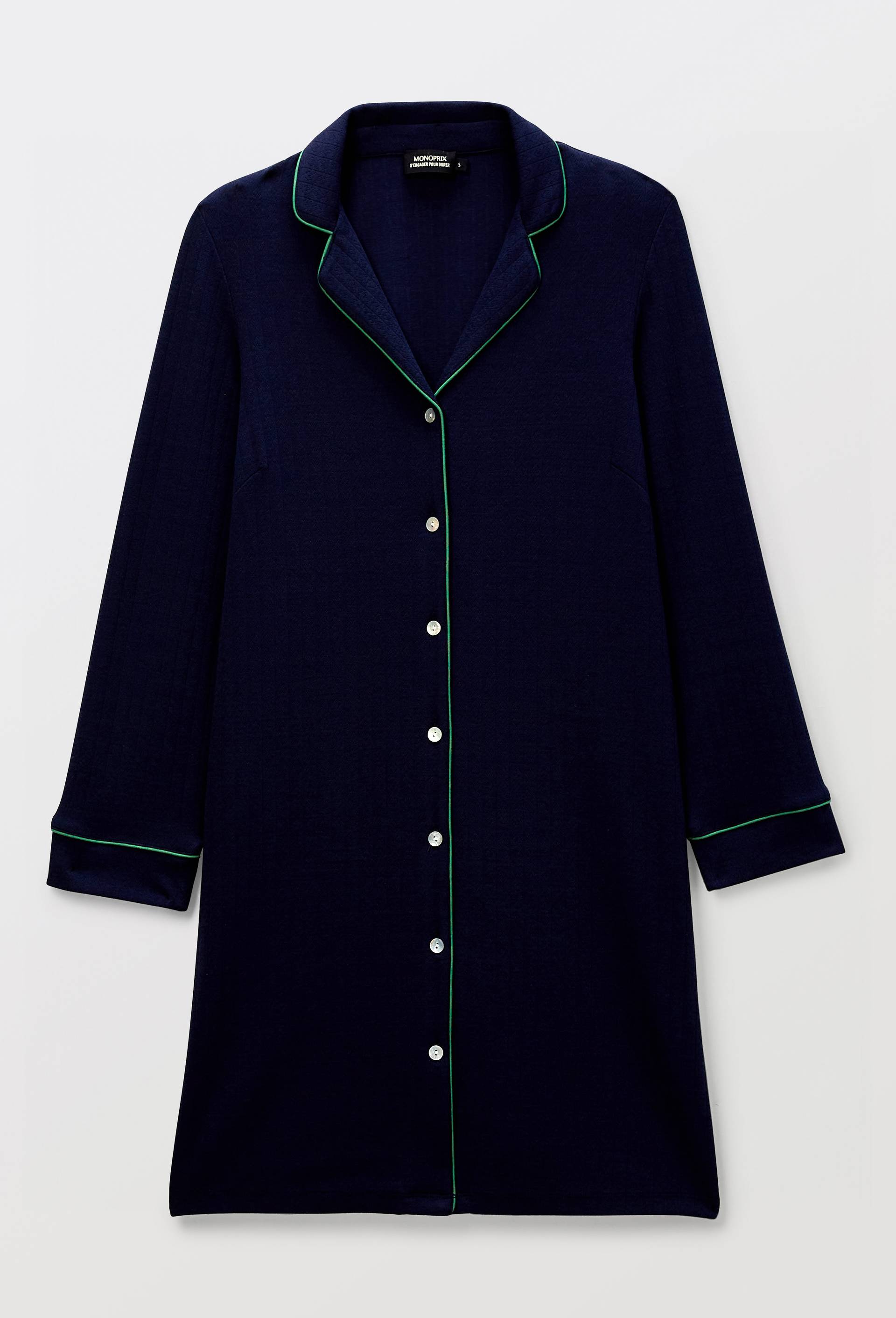 Chemise de nuit manches longues en modal et coton, Bleu fonc&eacute;, large image number 2