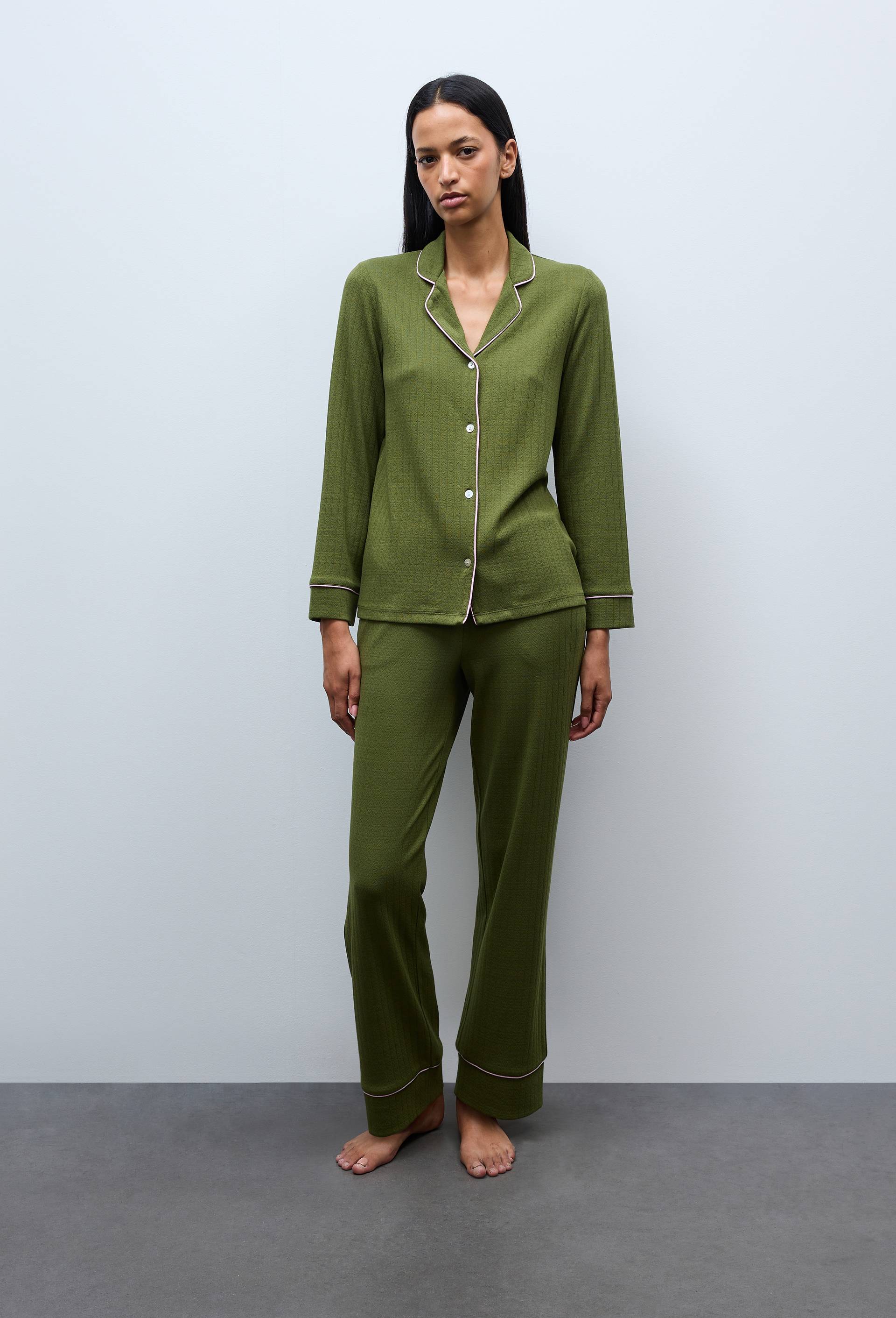 Pyjama uni en modal et coton, Vert, large image number 0