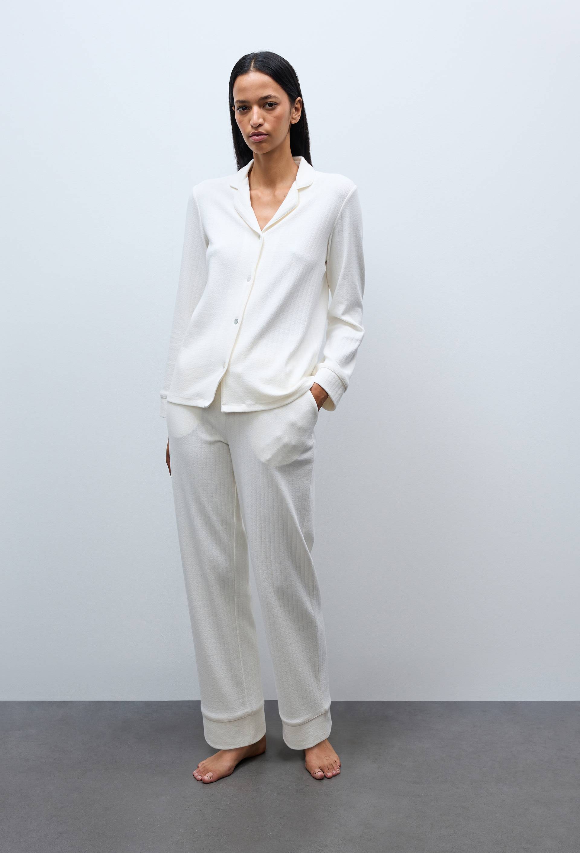 Pyjama uni en modal et coton, Blanc, large image number 0