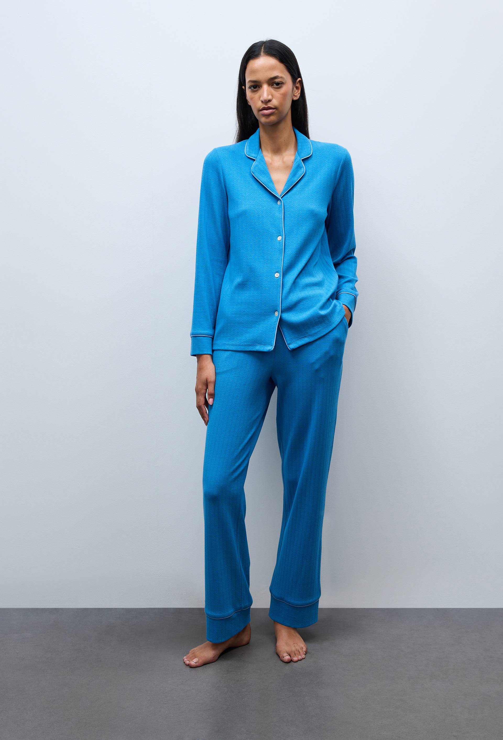 Pyjama uni en modal et coton, Bleu, swatch image