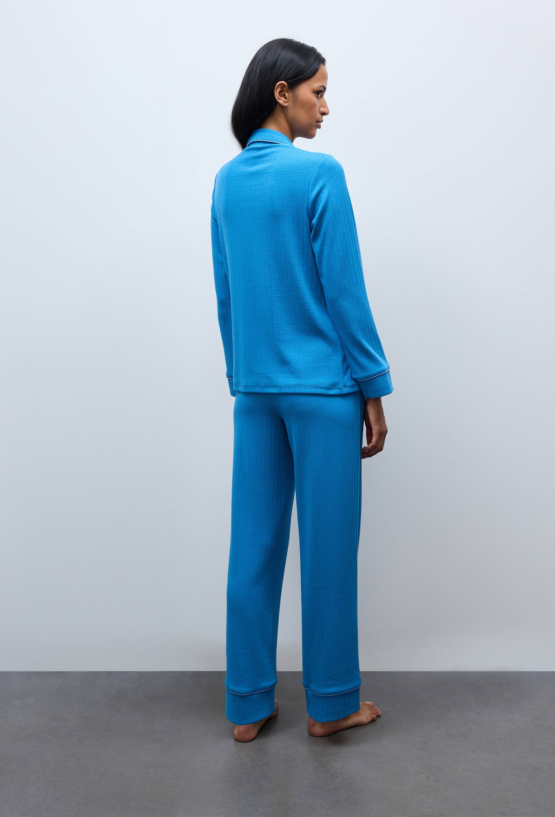 Pyjama uni en modal et coton, Bleu, large image number 1