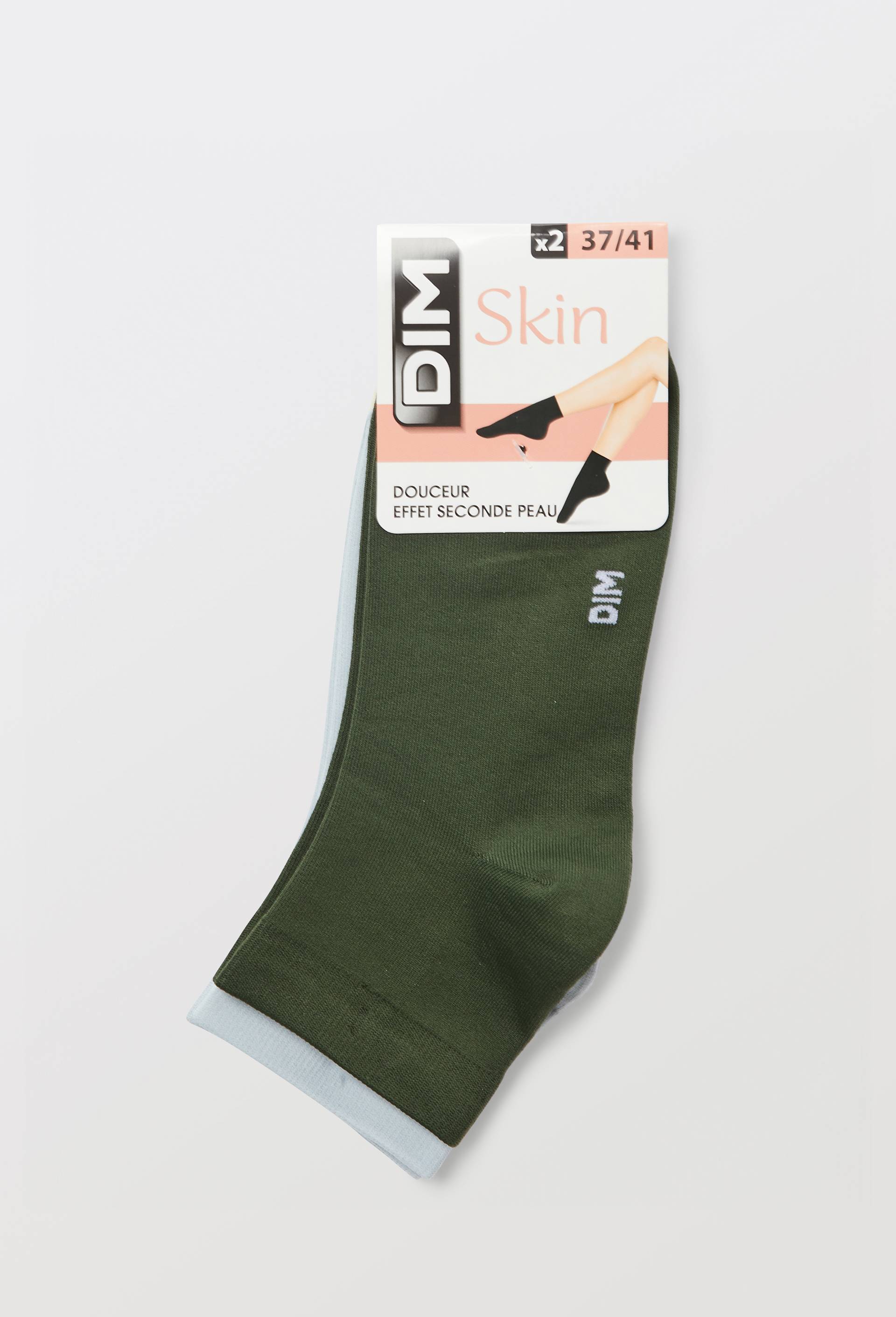 Lot de 2 paires de socquettes toucher doux DIM, Vert fonc&eacute;, large image number 2.0