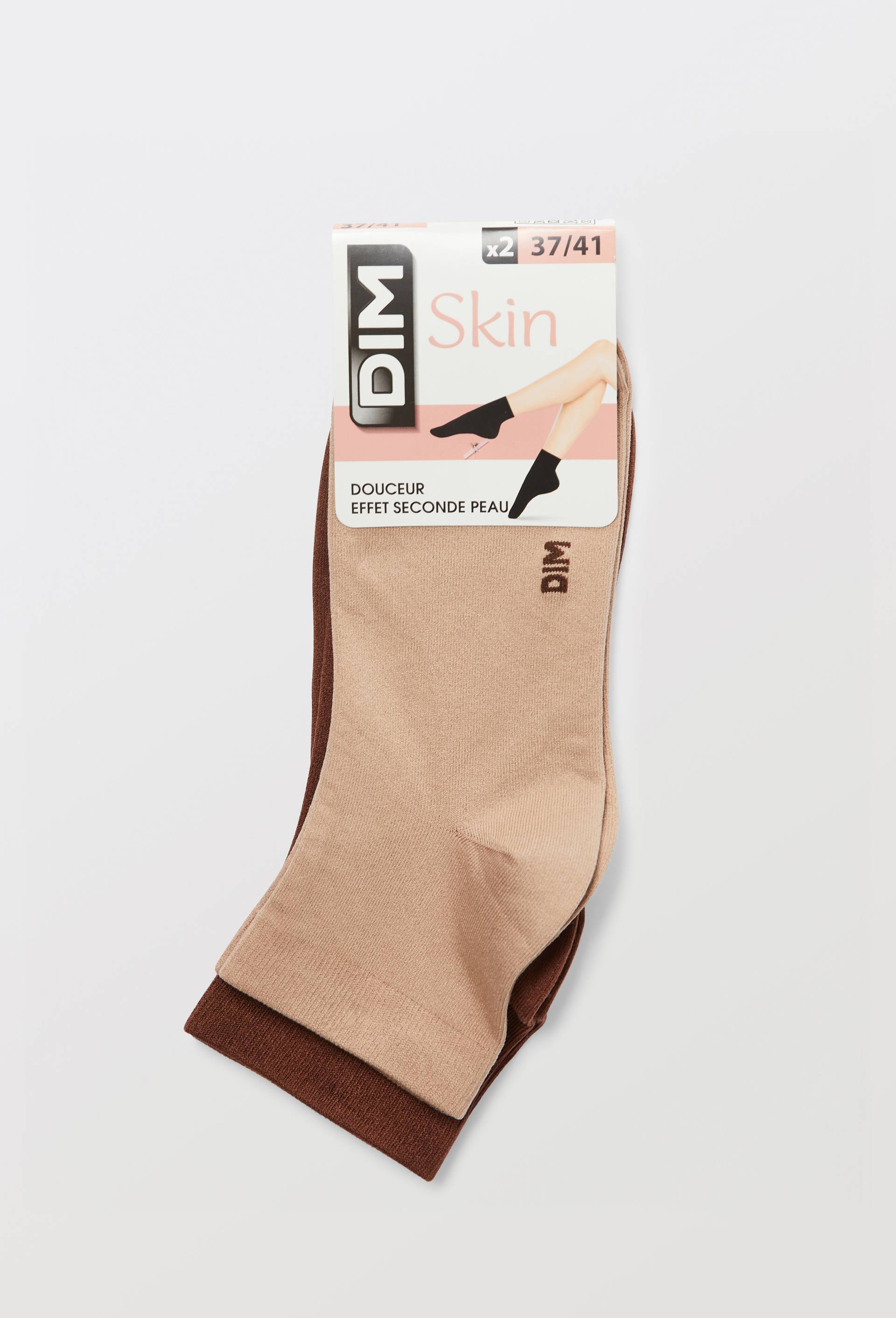 Lot de 2 paires de socquettes toucher doux DIM, Brun clair, large image number 2