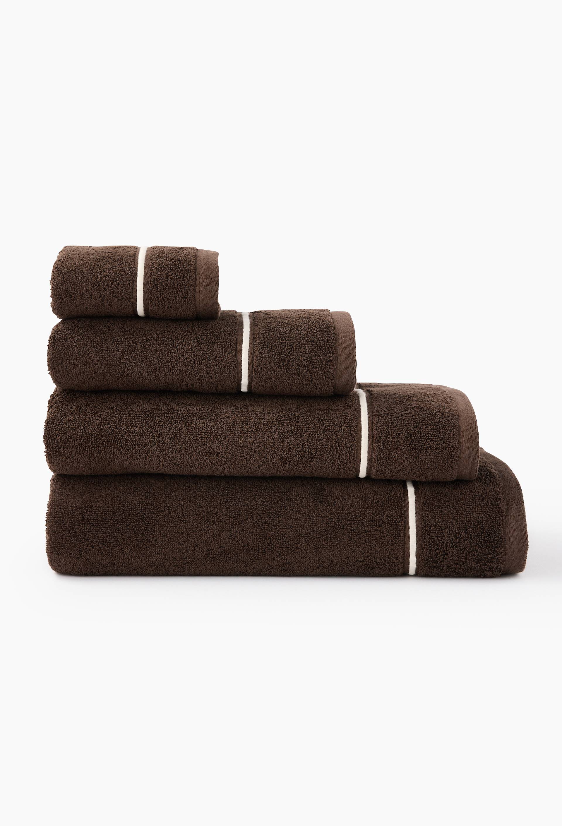 Serviette de bain ray&eacute;e, en coton BIO GOTS, Brun fonc&eacute;, swatch image