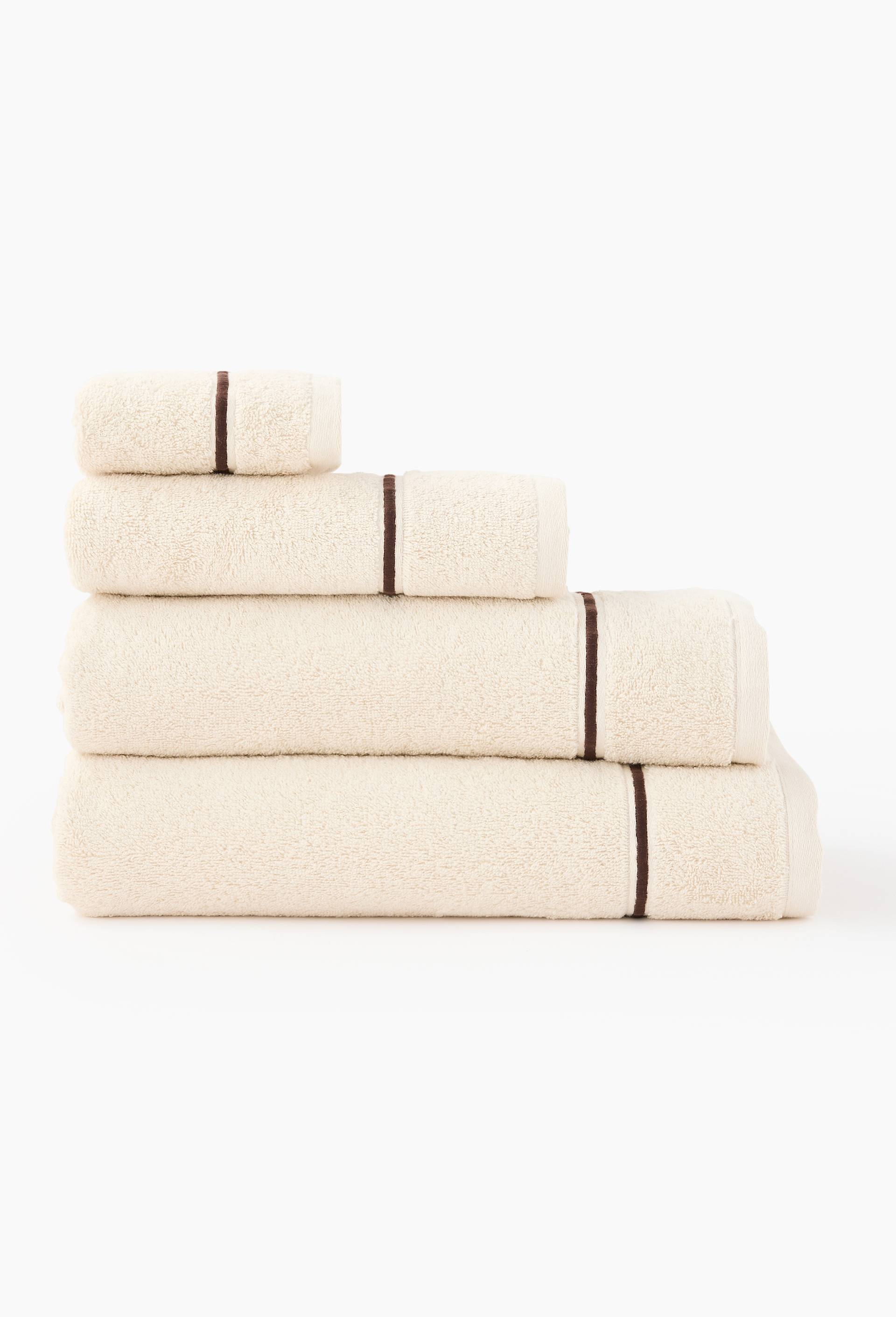 Serviette de bain ray&eacute;e, en coton BIO GOTS, Ecru, large image number 0.0