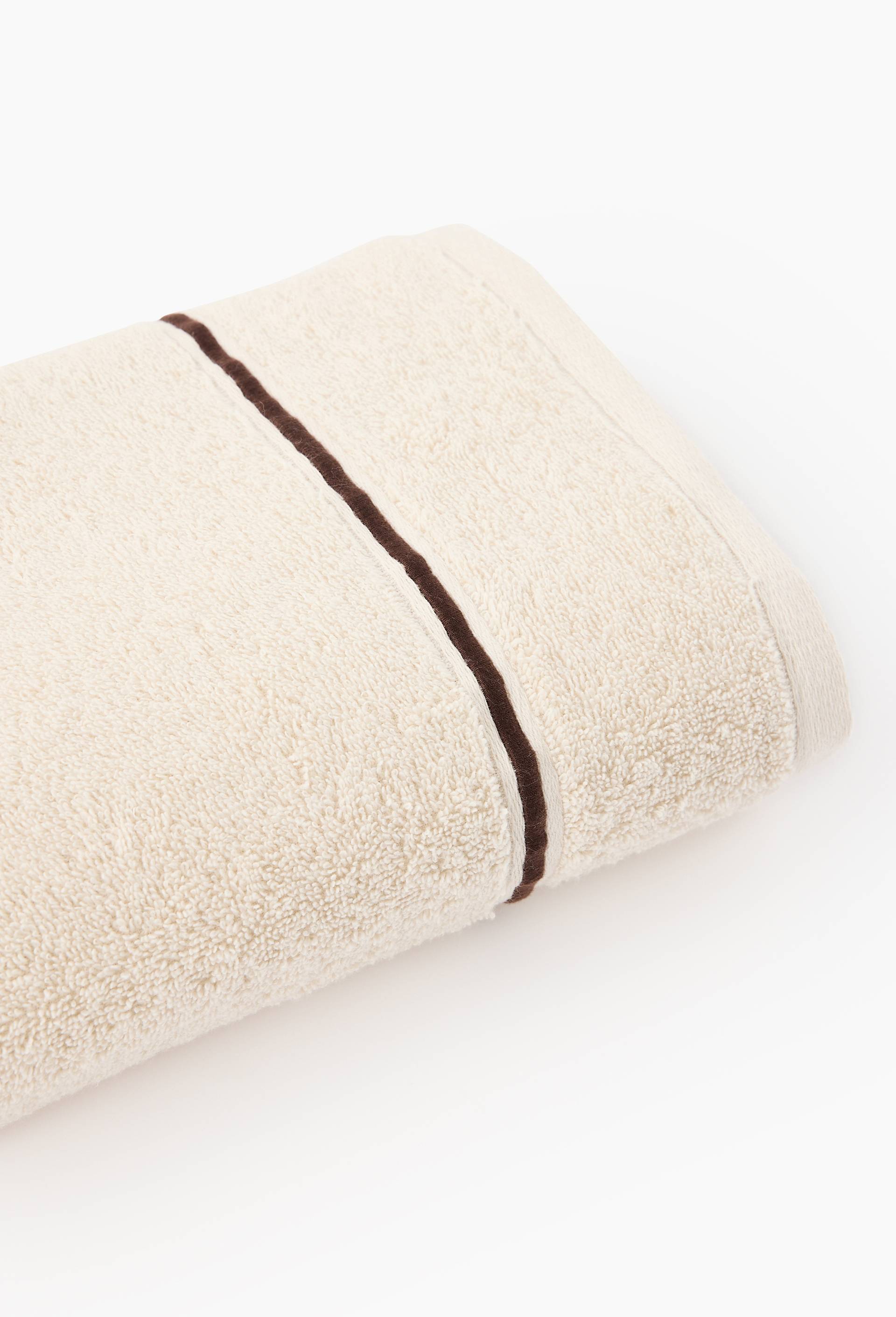 Serviette de bain ray&eacute;e, en coton BIO GOTS, Ecru, large image number 1