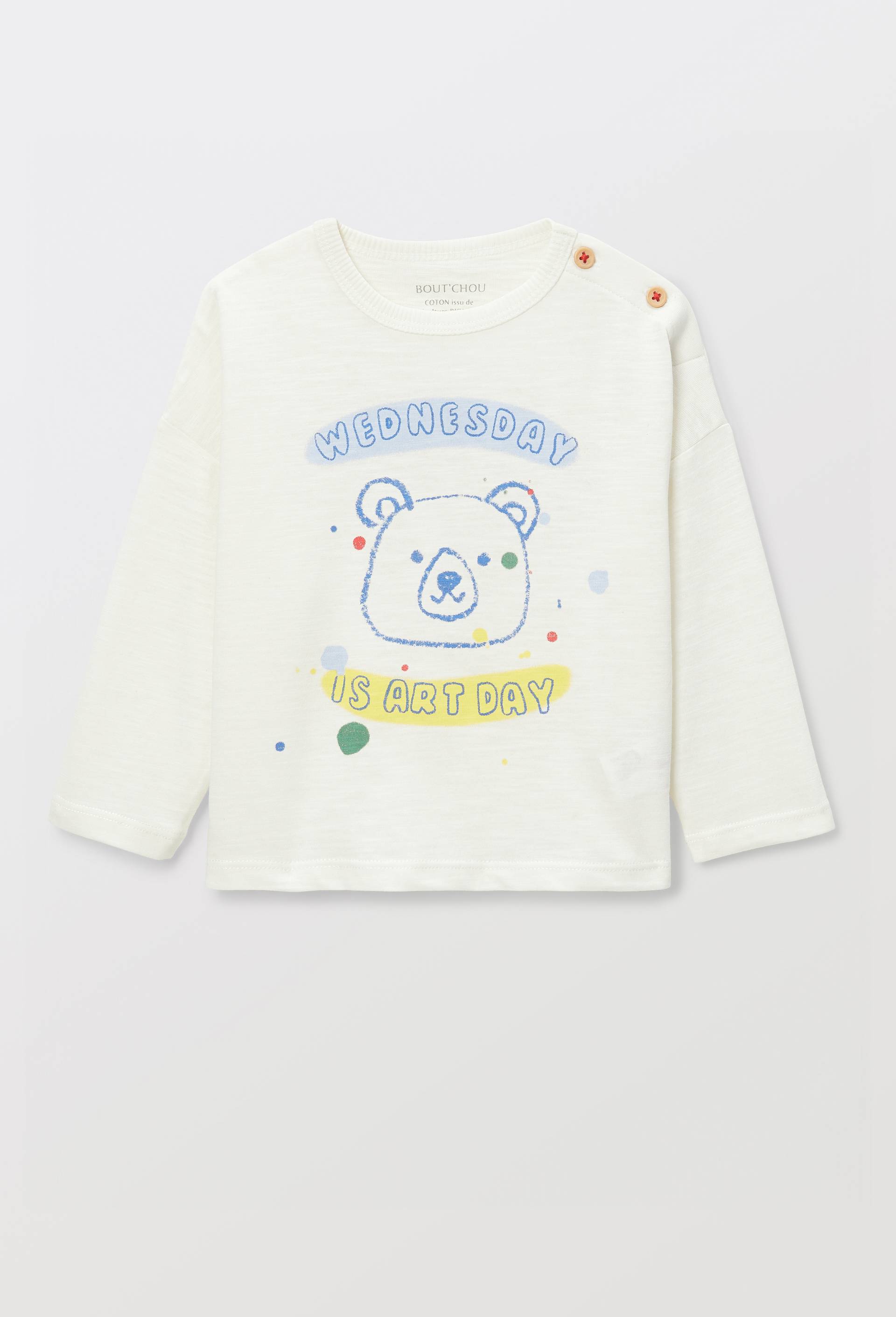 T-shirt manches longues imprim&eacute; en coton BIO GOTS, Beige clair, large image number 0.0