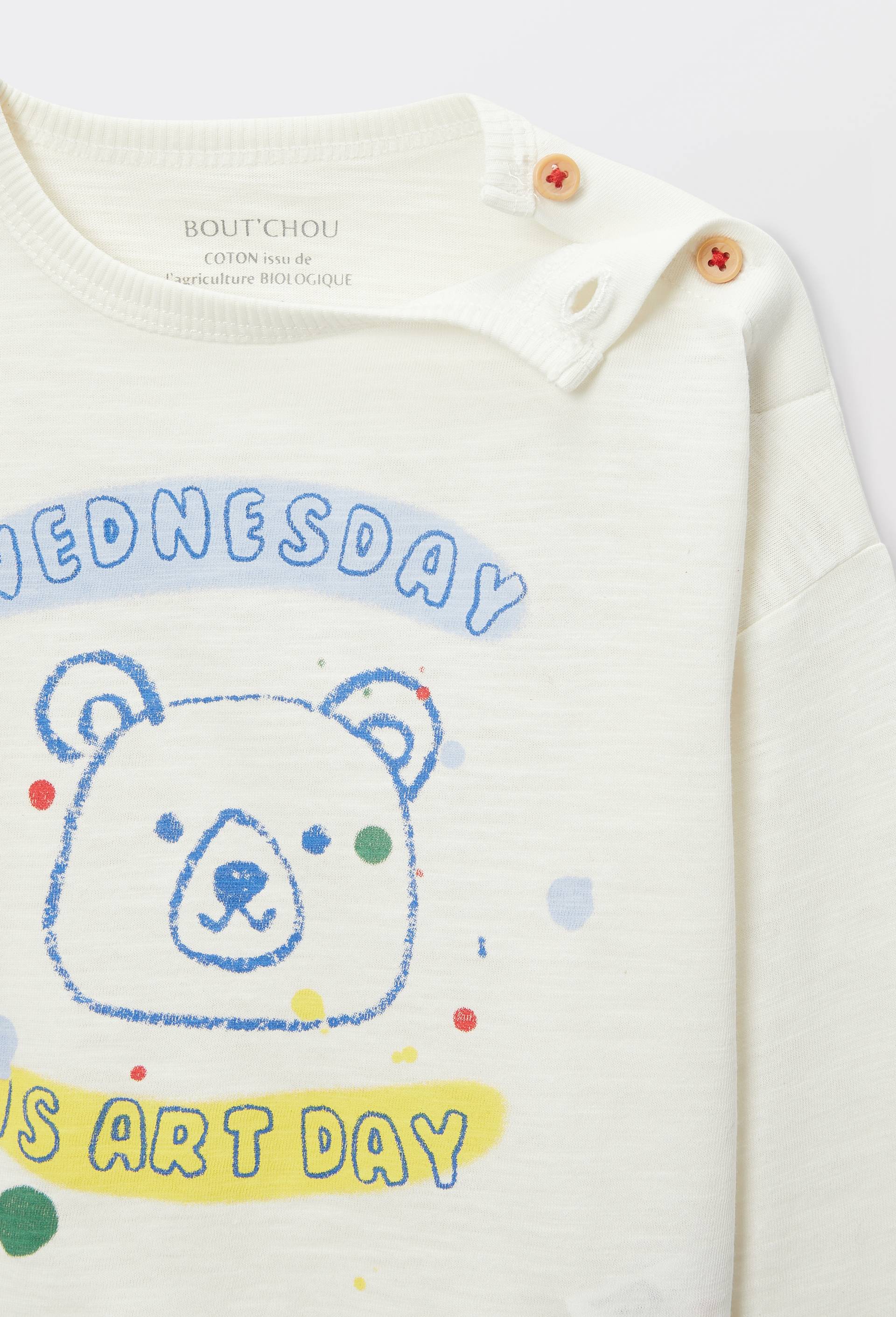 T-shirt manches longues imprim&eacute; en coton BIO GOTS, Beige clair, large image number 2.0