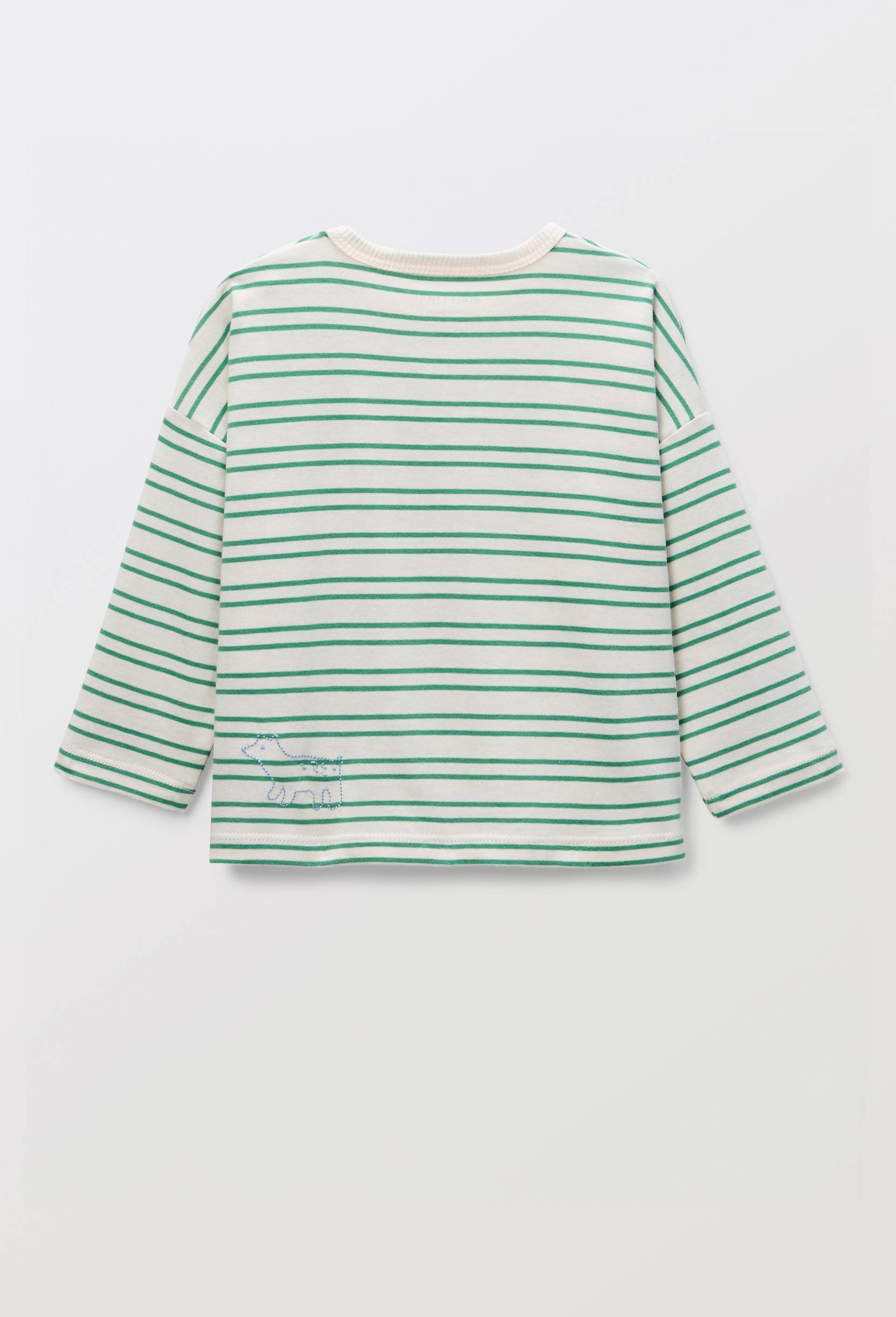 T-shirt manches longues ray&eacute; et imprim&eacute; en coton BIO GOTS, Beige clair, large image number 1