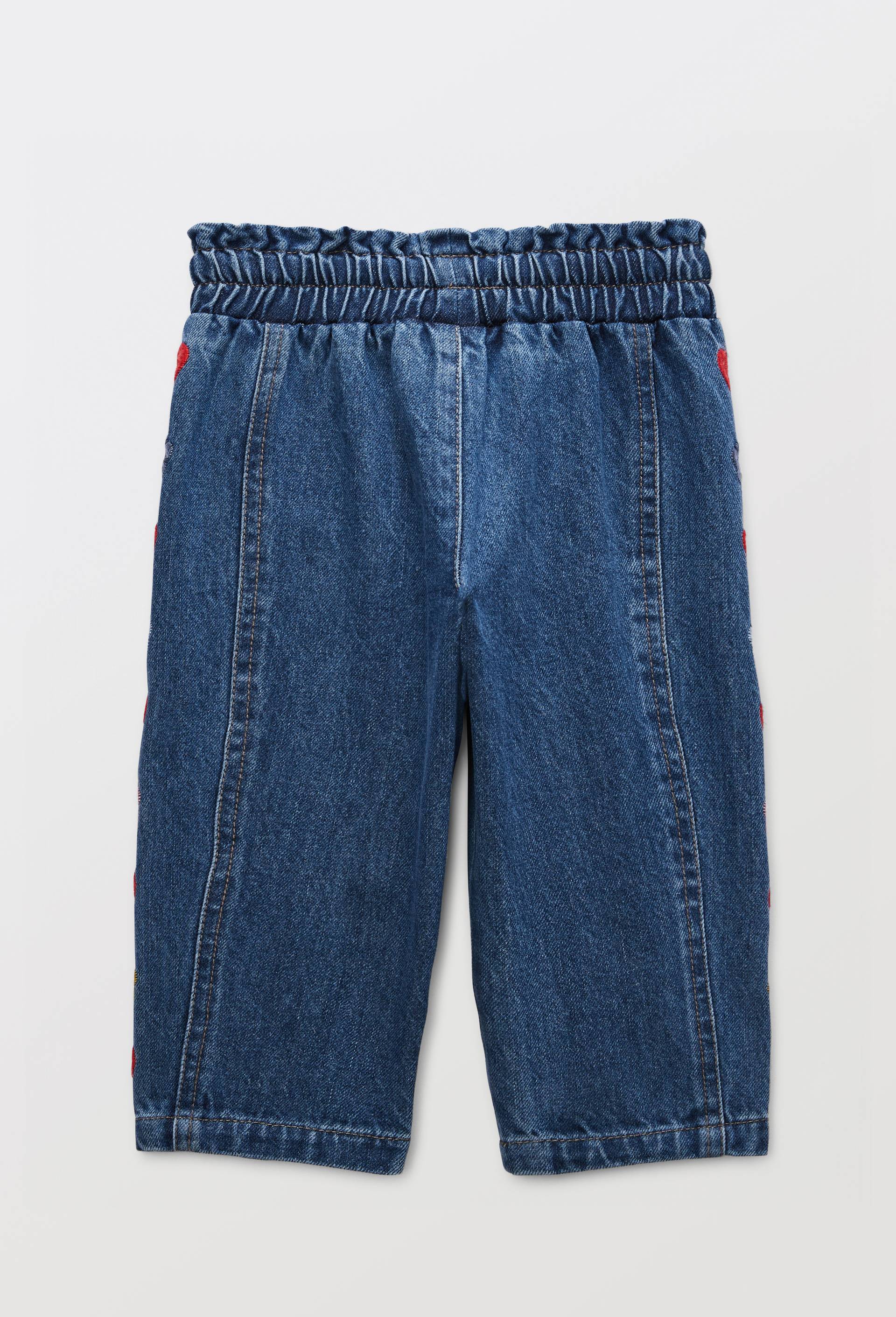 Jean taille &eacute;lastique brod&eacute; en coton, Bleu fonc&eacute;, large image number 2.0