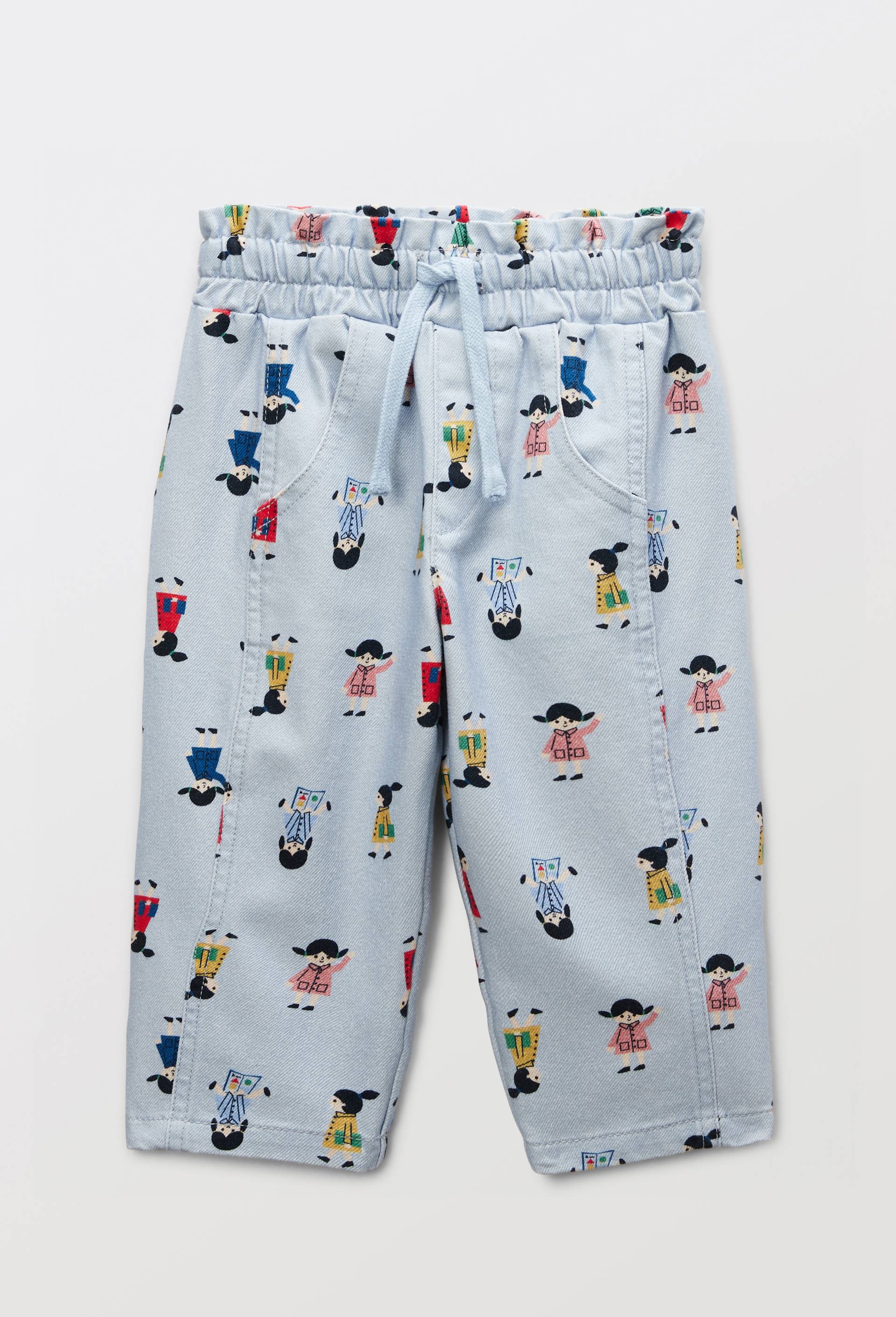 Pantalon taille &eacute;lastique imprim&eacute; en coton, Bleu clair, large image number 0.0