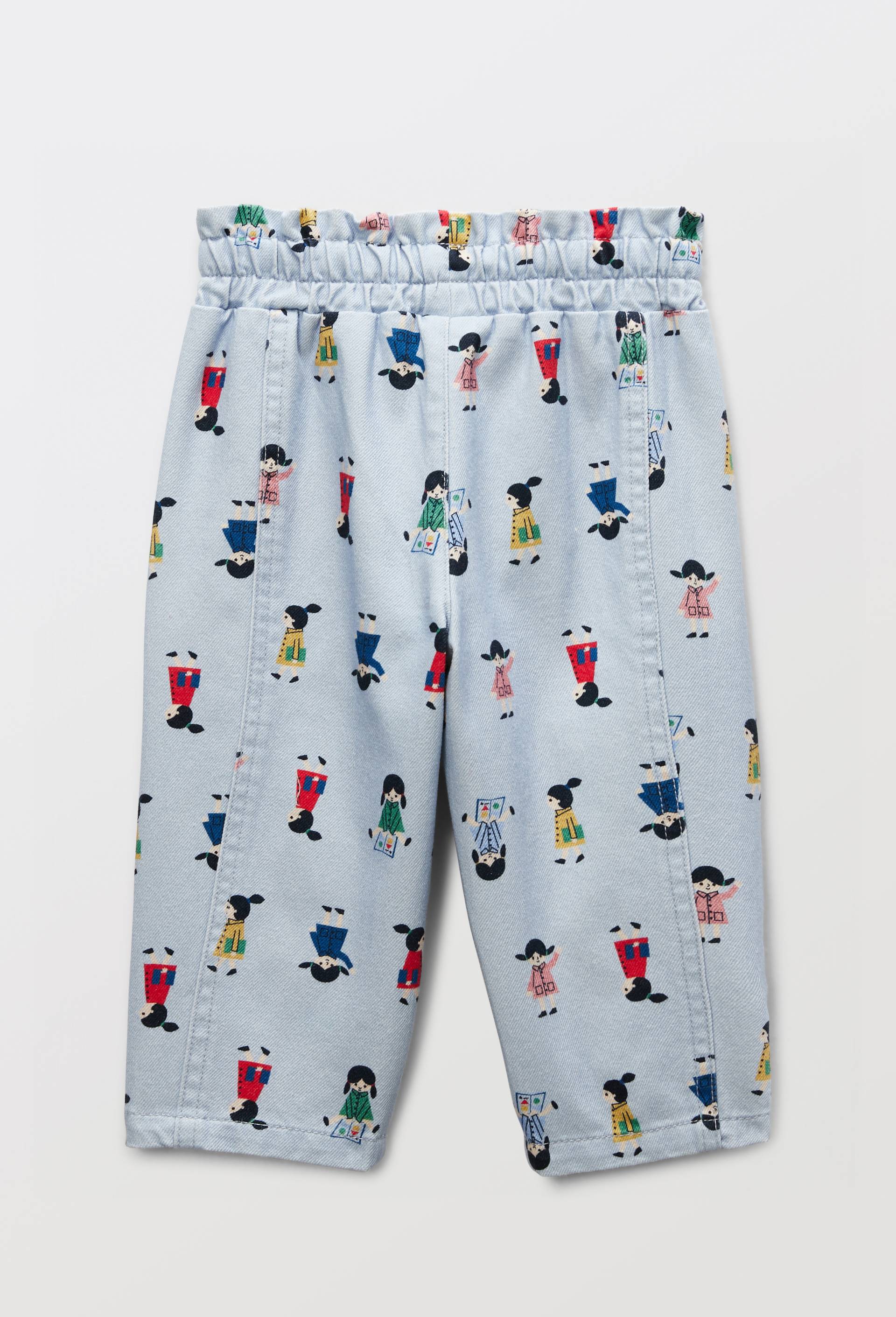 Pantalon taille &eacute;lastique imprim&eacute; en coton, Bleu clair, large image number 1