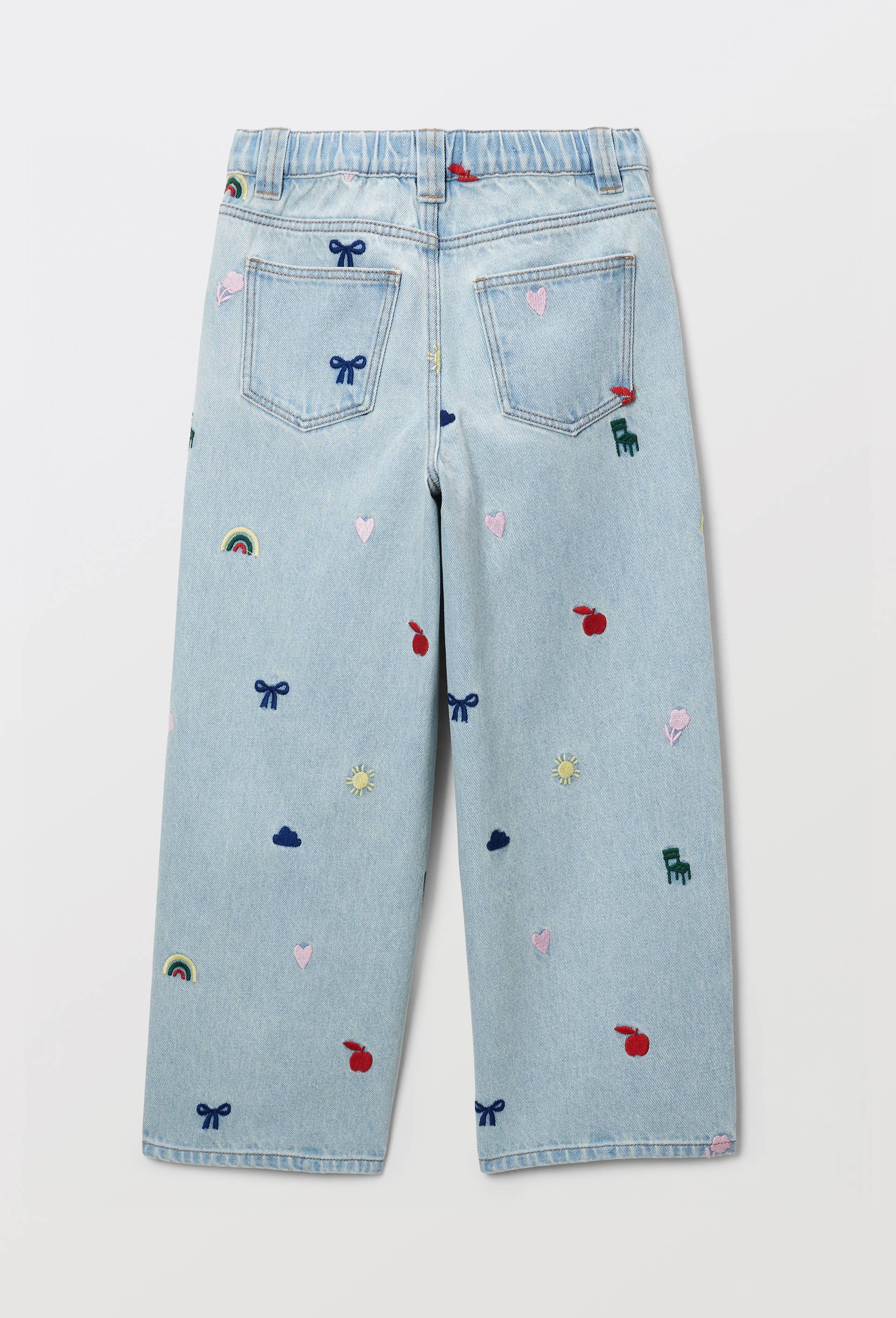 Jean large brod&eacute;, Bleu, large image number 2.0