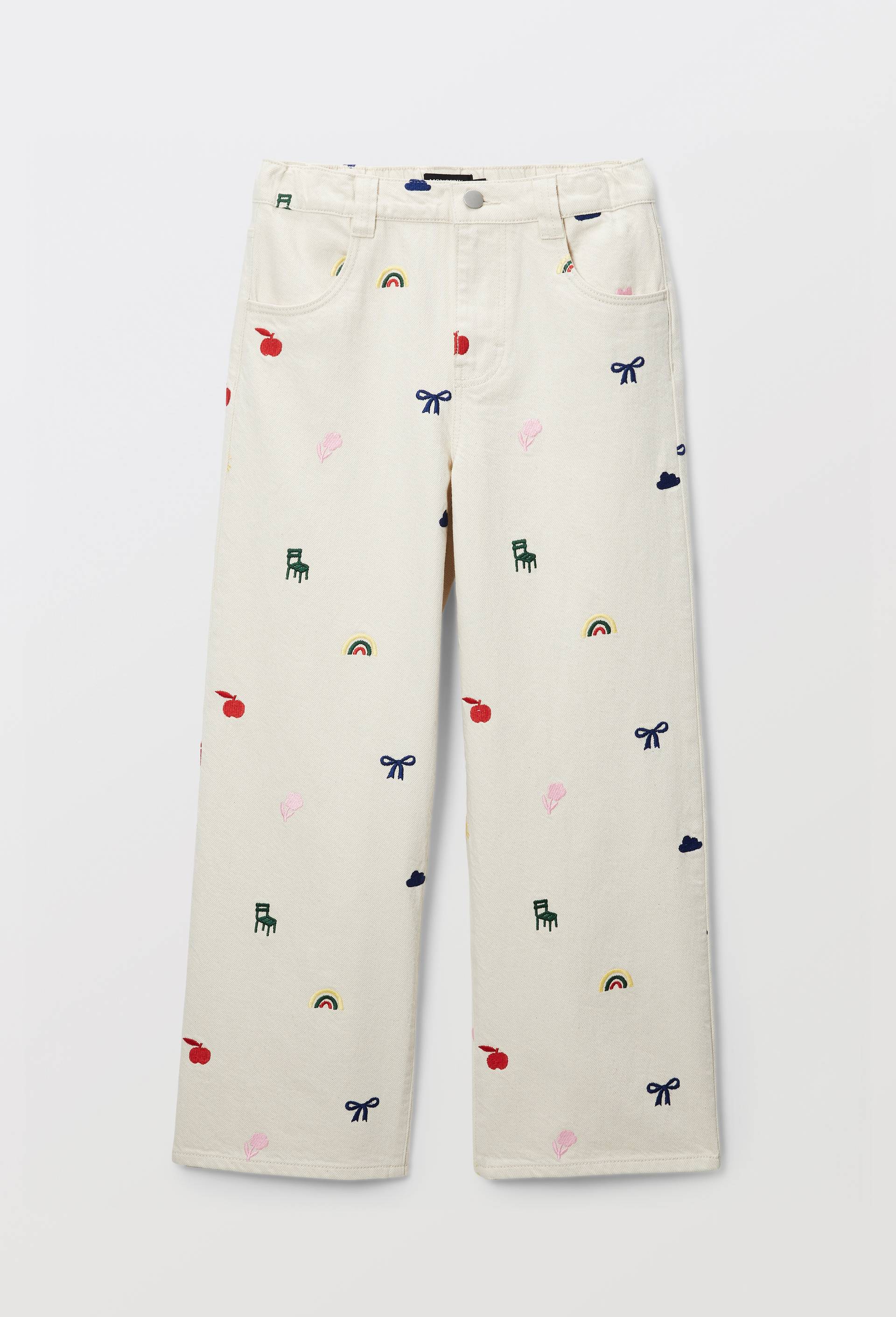 Pantalon large avec broderies en coton, Beige clair, large image number 1