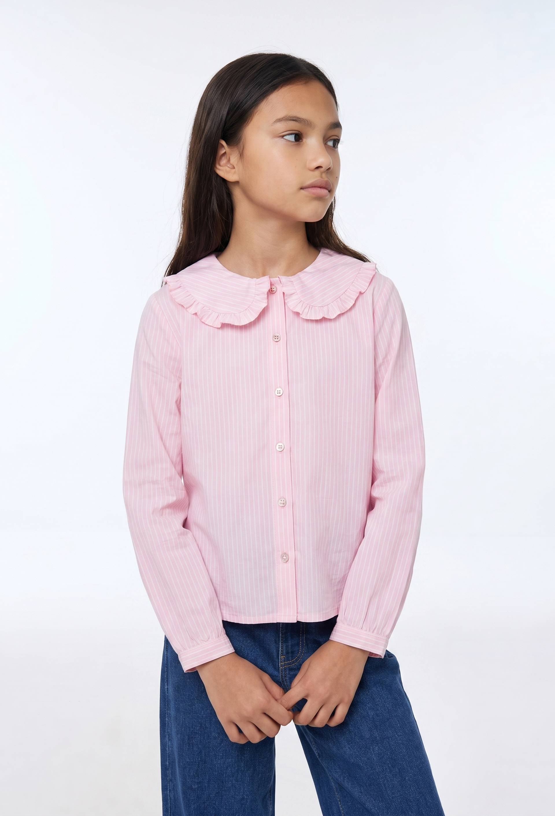 Blouse col claudine ray&eacute;e en coton, Rose, large image number 0