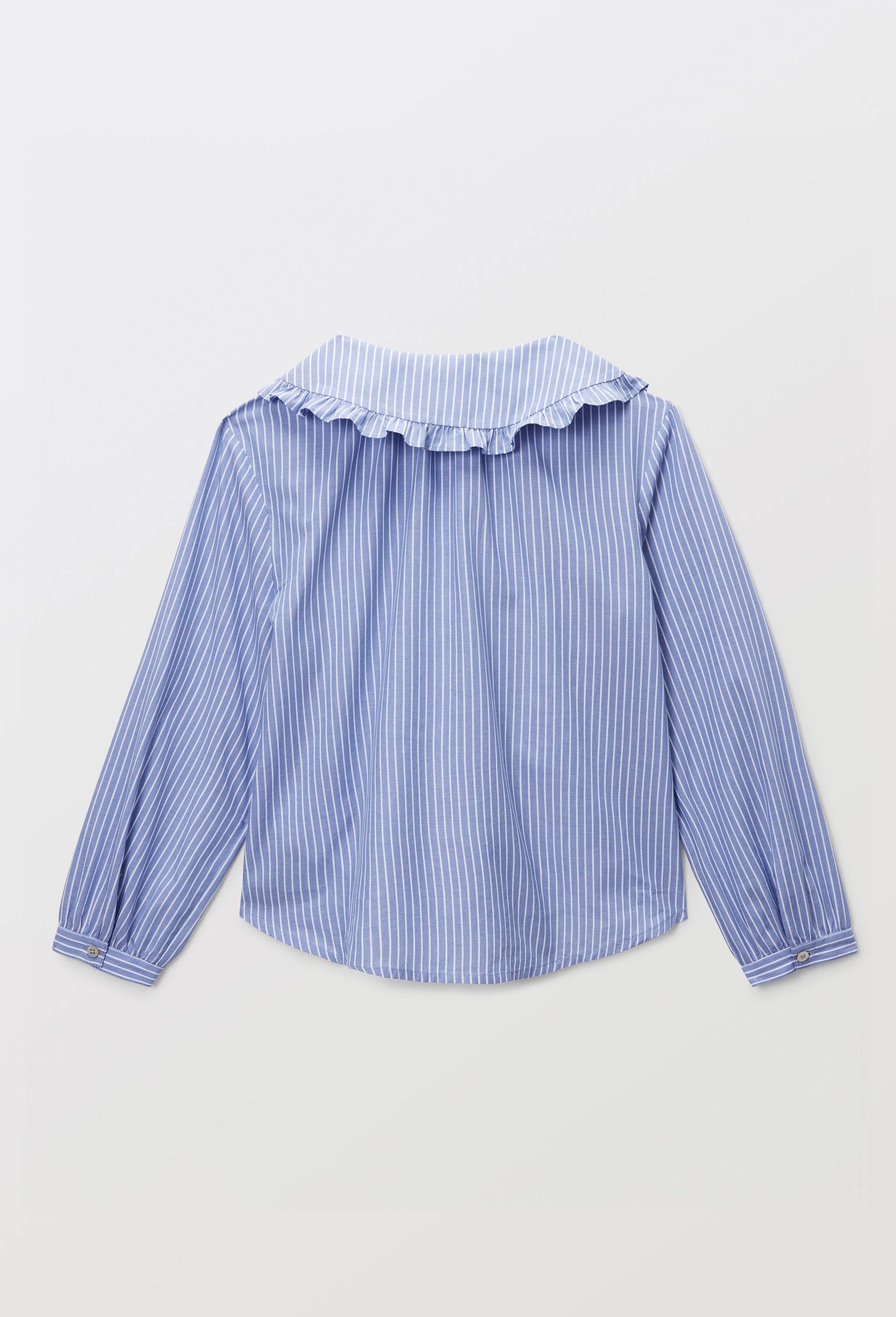 Blouse col claudine ray&eacute;e en coton, Bleu, large image number 2.0