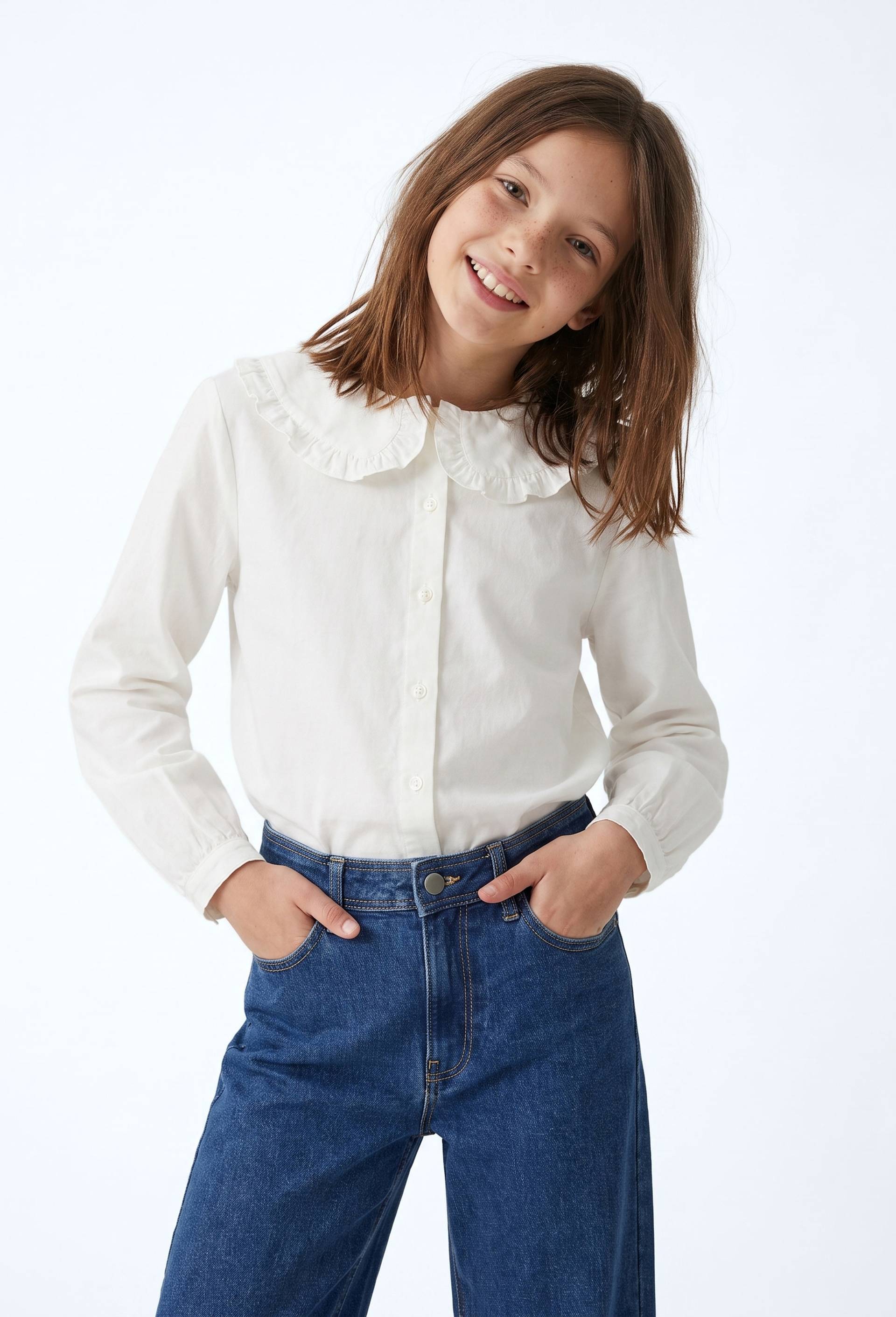 Blouse col claudine uni en coton, Ecru, large image number 0.0