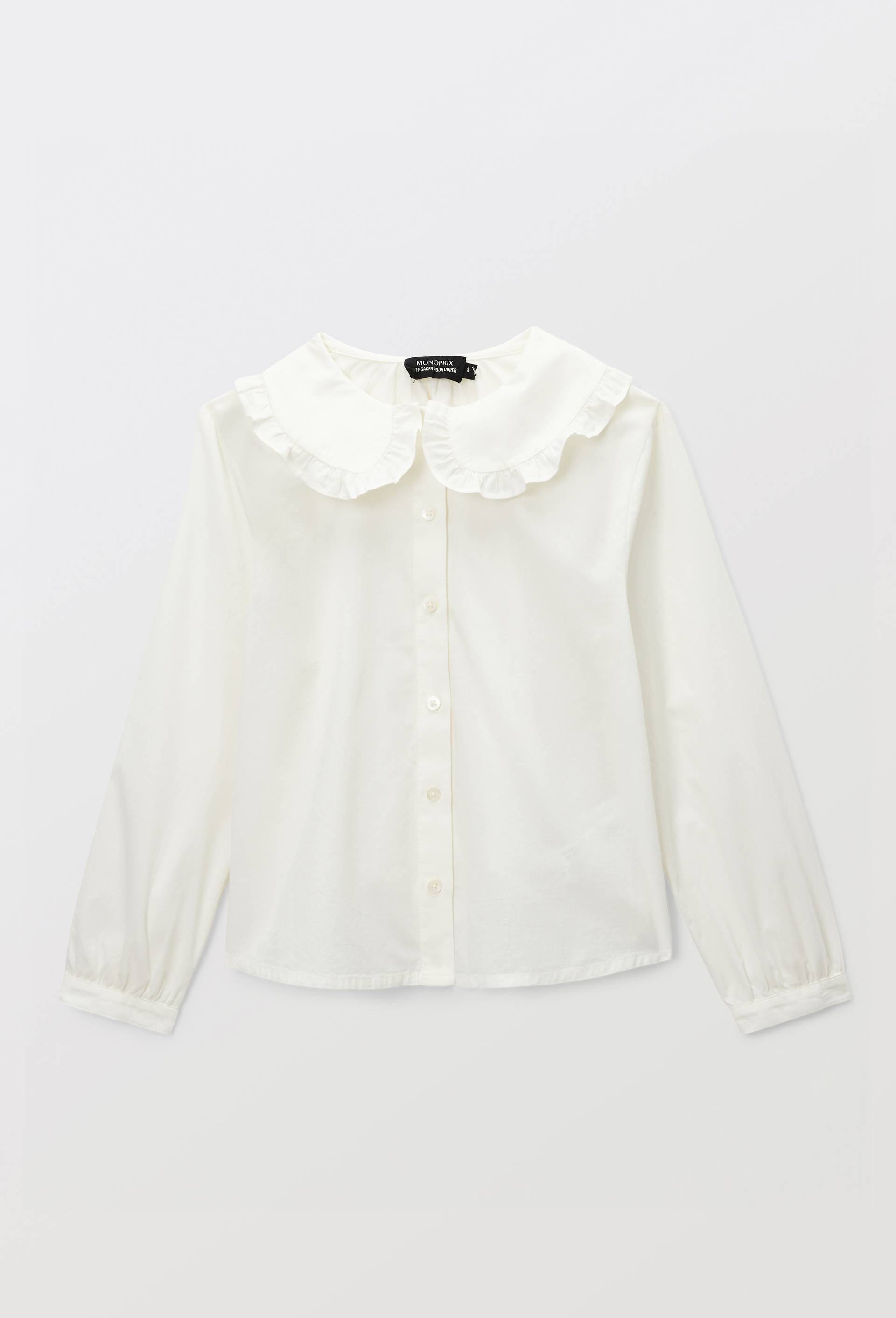 Blouse col claudine uni en coton, Ecru, large image number 1