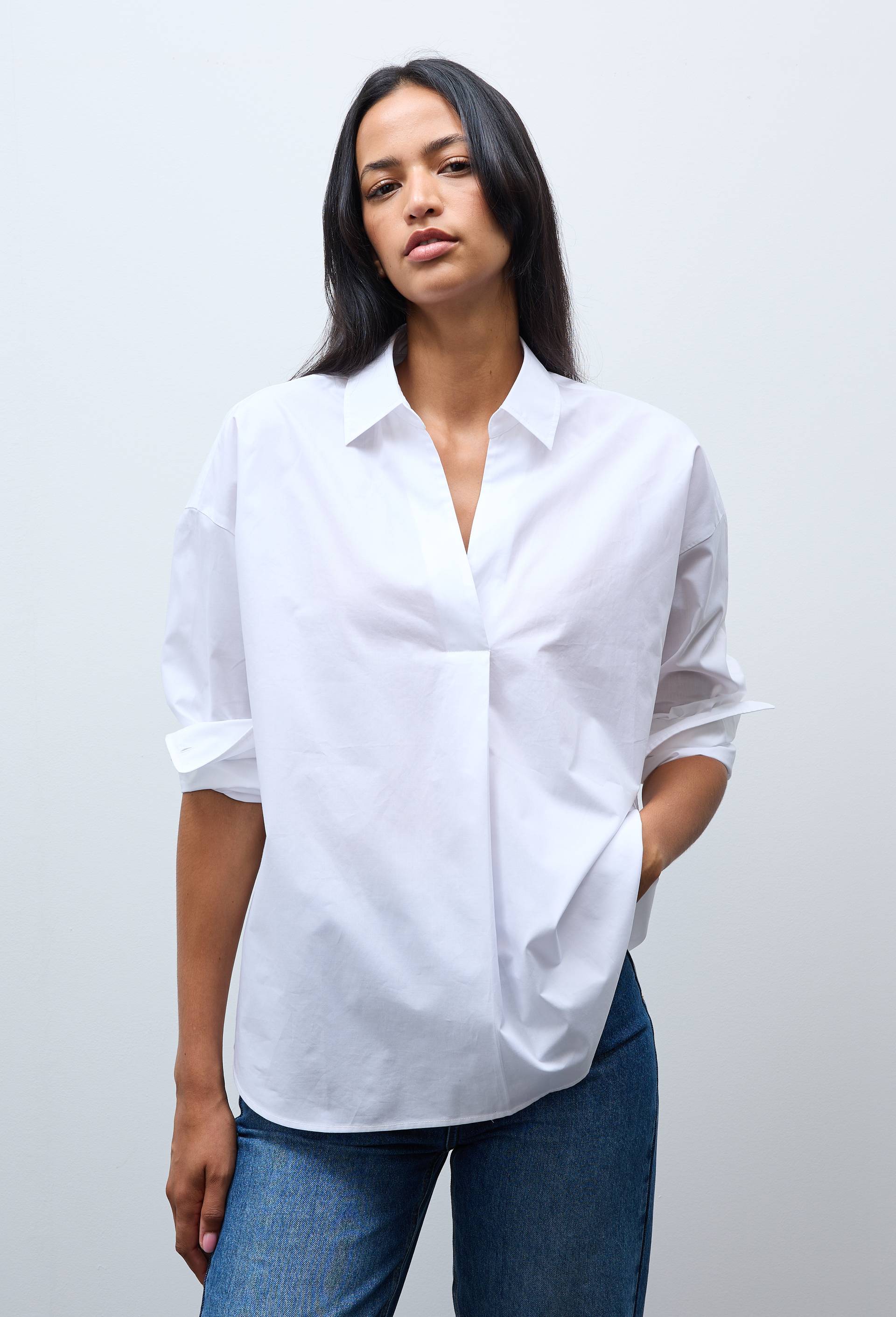 Blouse manches longues en coton BIO GOTS, Blanc, large image number 0.0