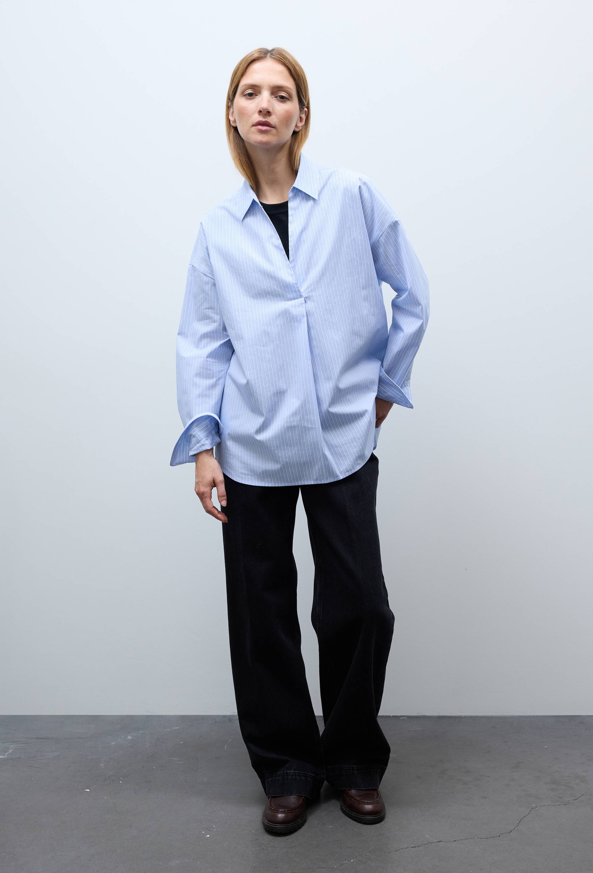 Blouse manches longues ray&eacute;e en coton BIO GOTS, Bleu, large image number 1.0