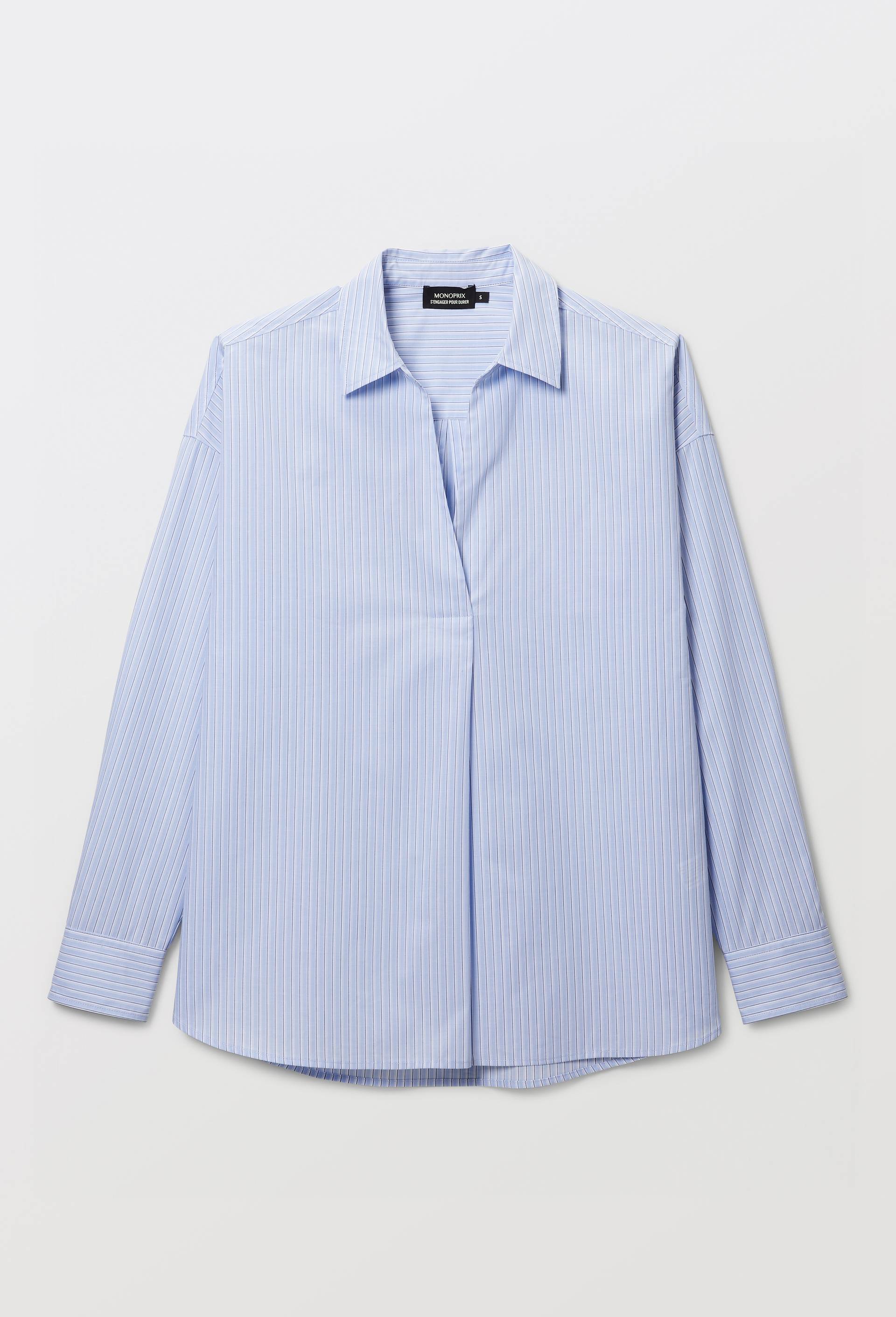 Blouse manches longues ray&eacute;e en coton BIO GOTS, Bleu, large image number 3.0