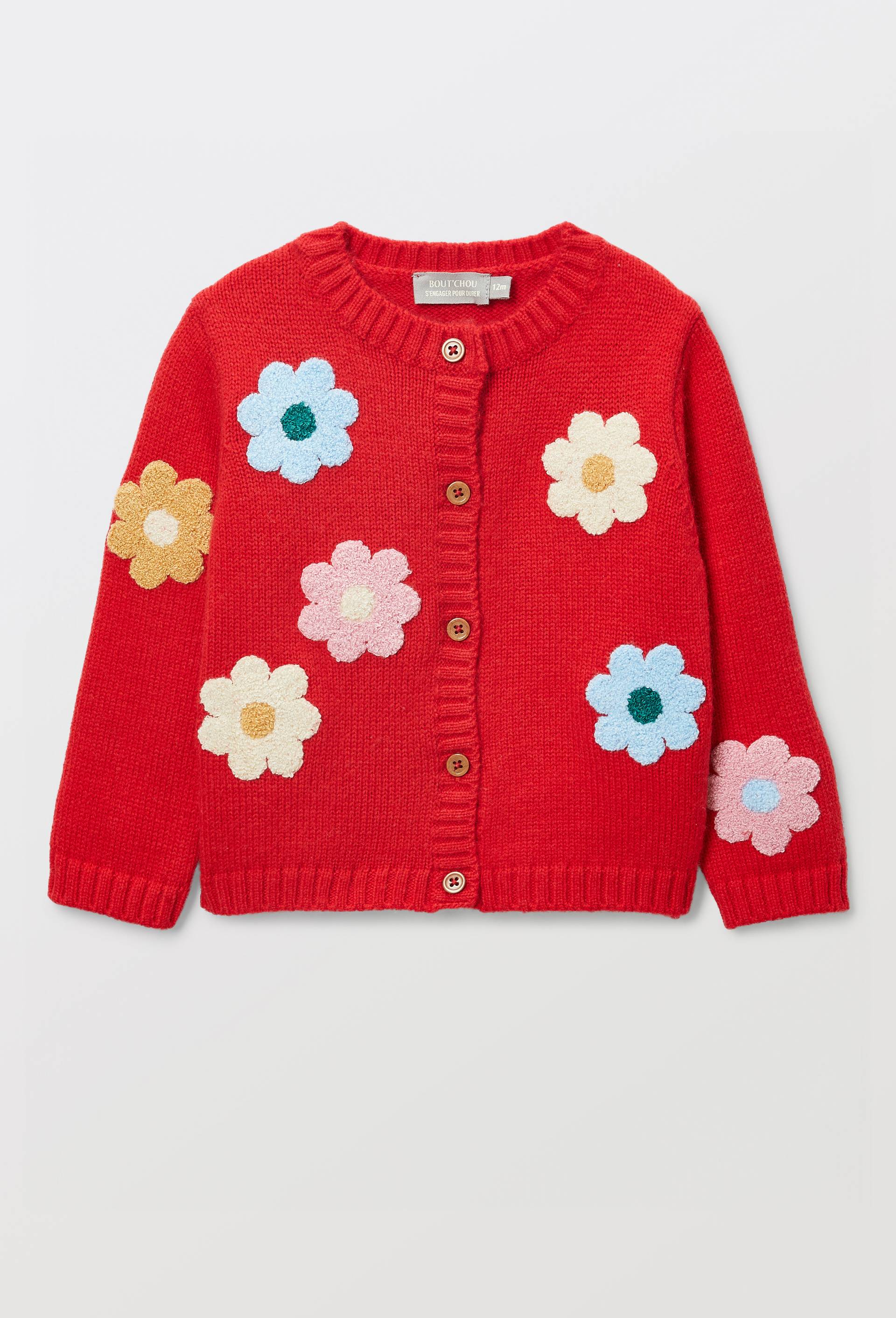 Cardigan tricot brod&eacute;, Rouge, large image number 1.0