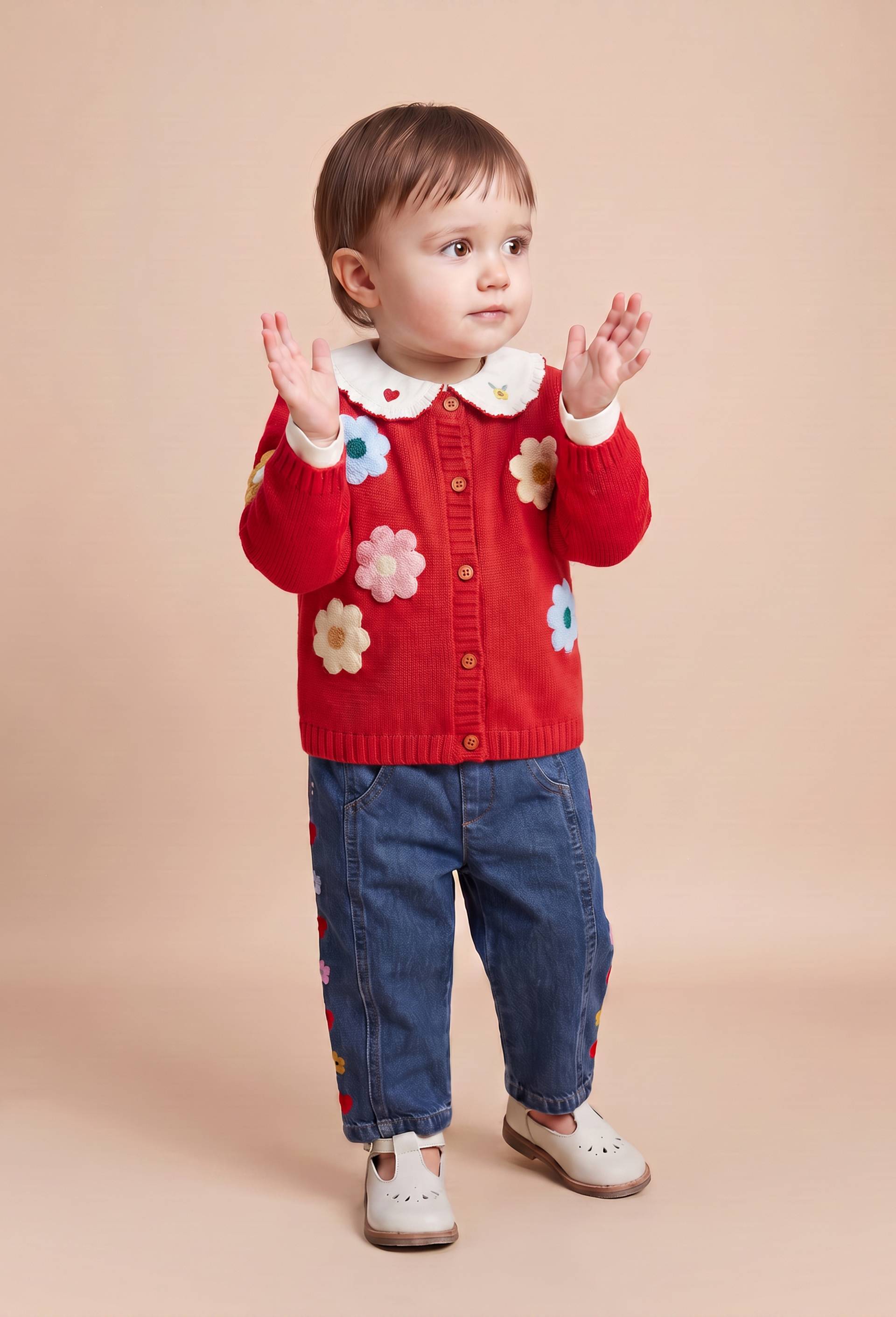 Cardigan tricot brod&eacute;, Rouge, large image number 1