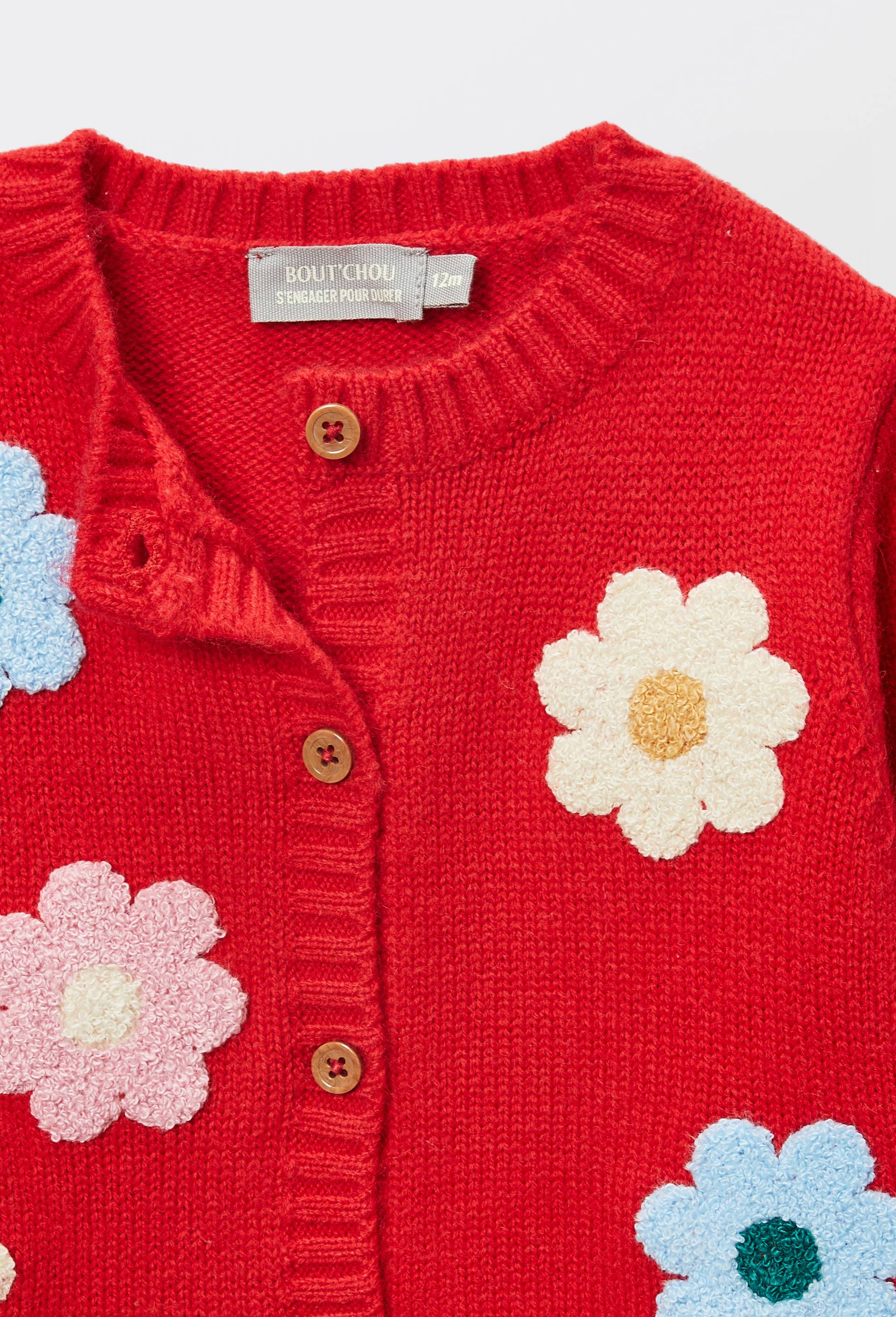 Cardigan tricot brod&eacute;, Rouge, large image number 3