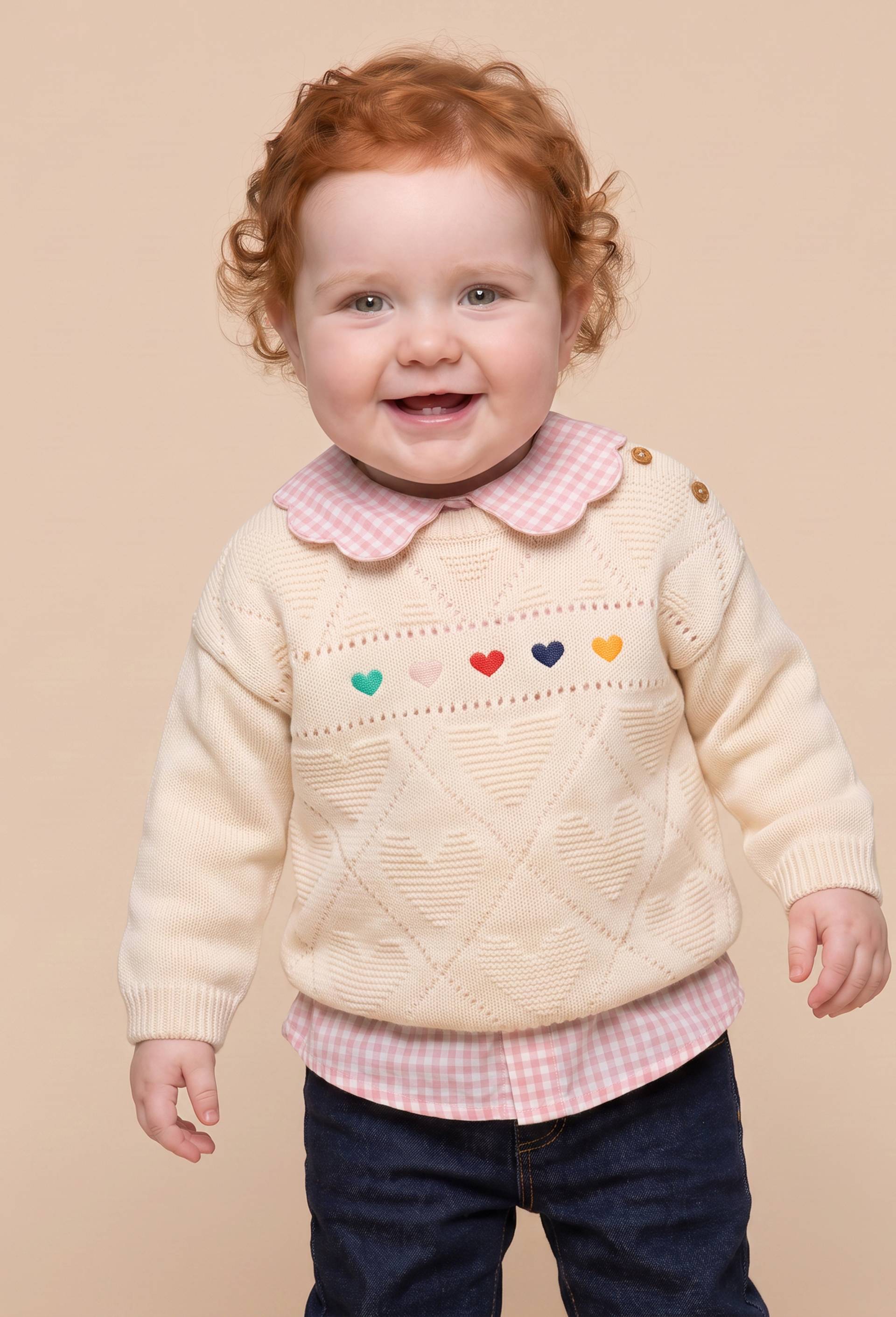Pull brod&eacute;, Beige clair, large