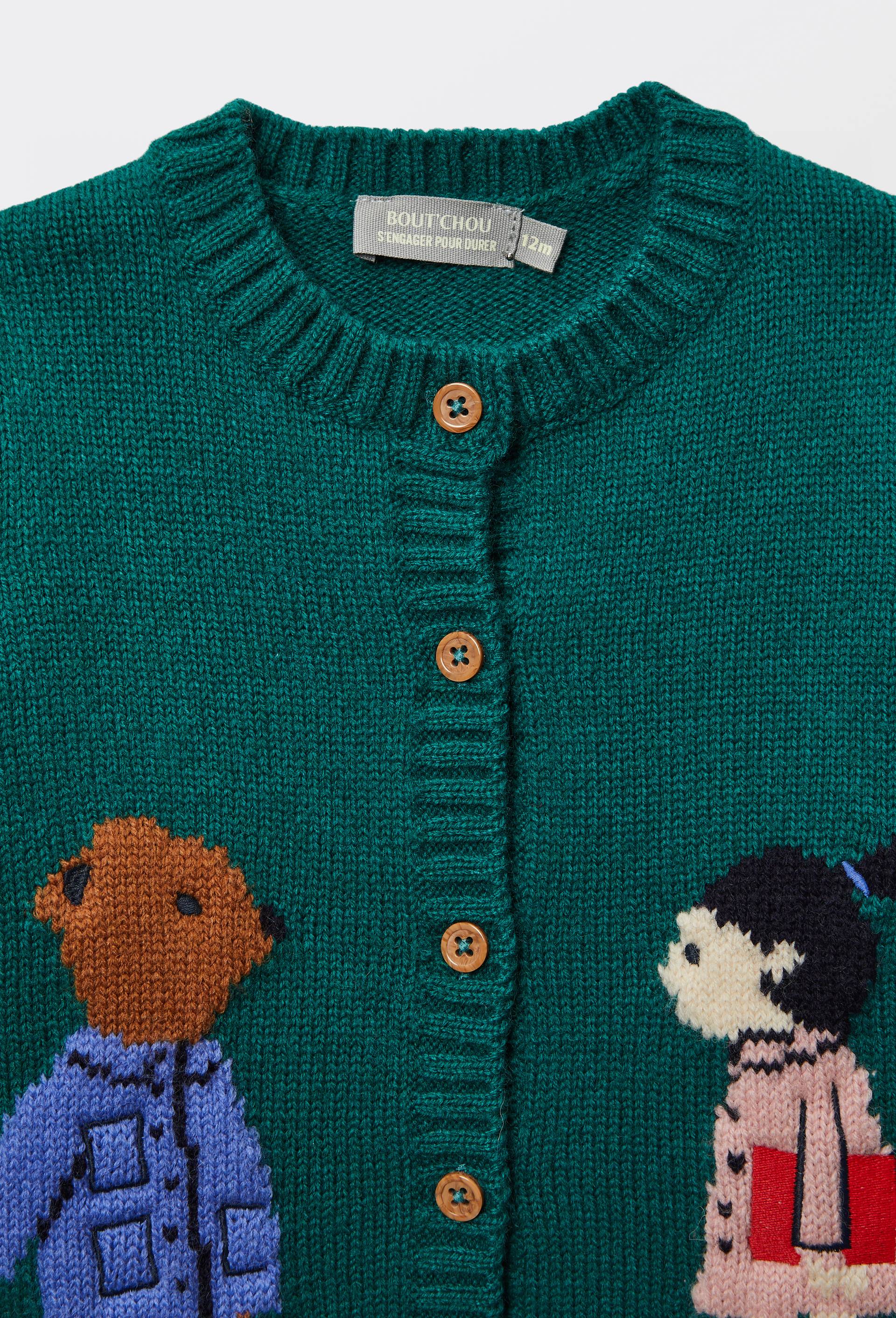 Cardigan tricot brod&eacute;, Vert fonc&eacute;, large image number 2.0