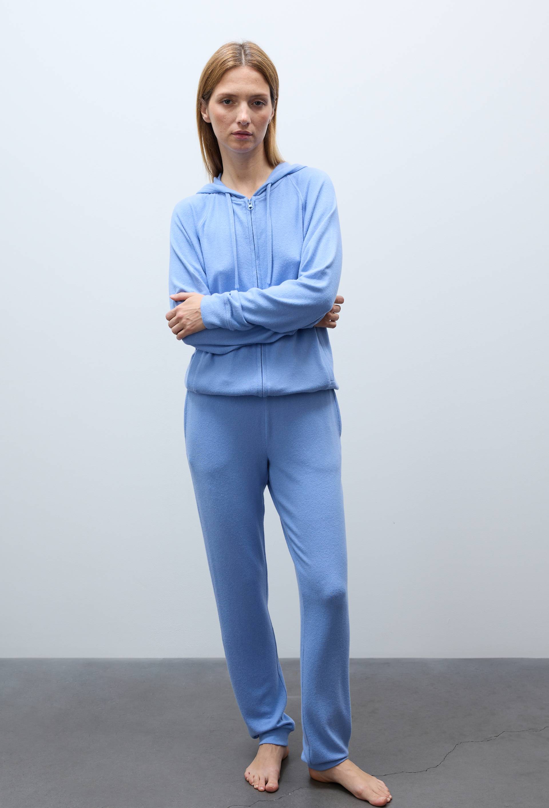 Pantalon droit uni tout doux, Bleu, large image number 0