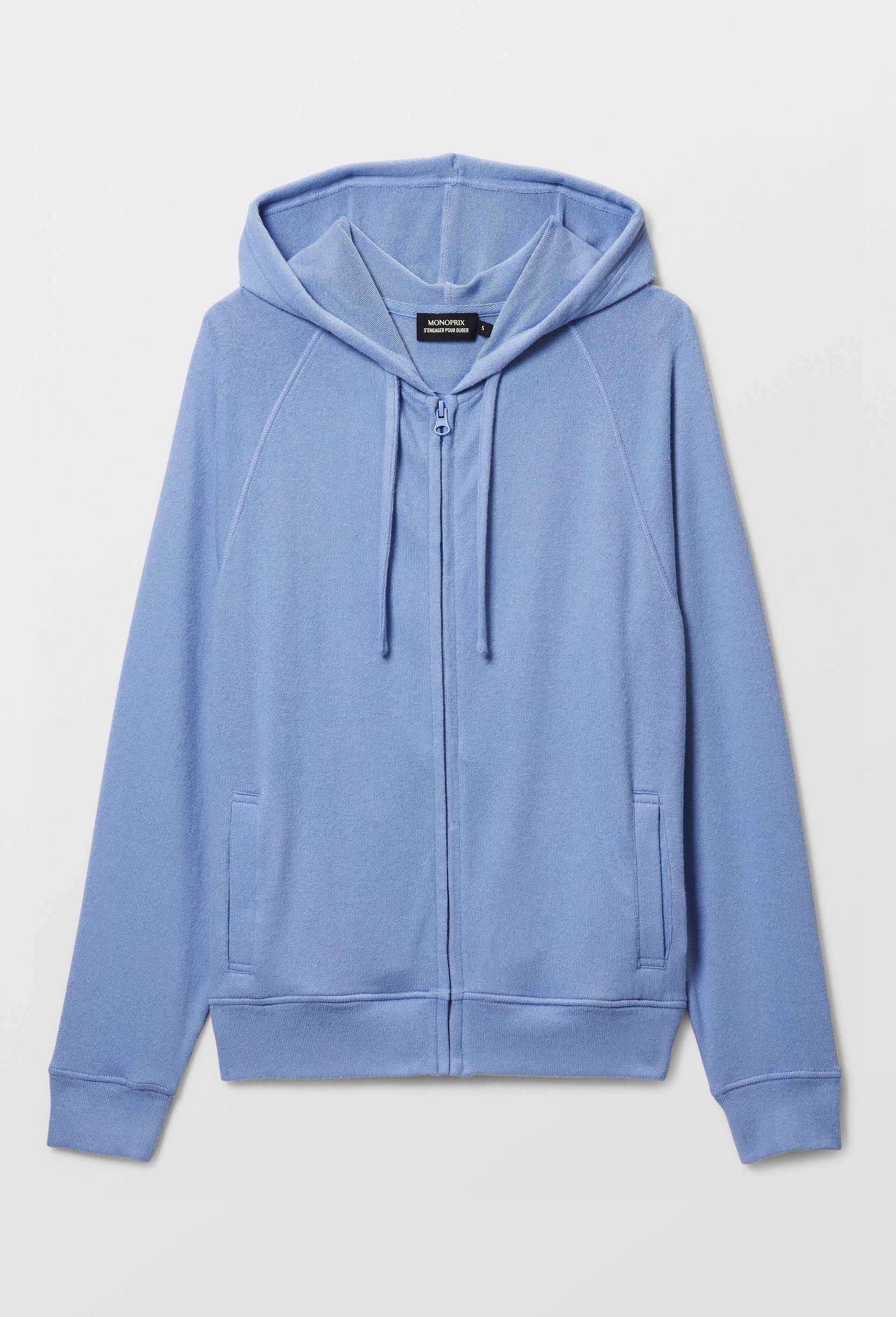 Sweat zipp&eacute; &agrave; capuche doux et l&eacute;ger, Bleu, large image number 3