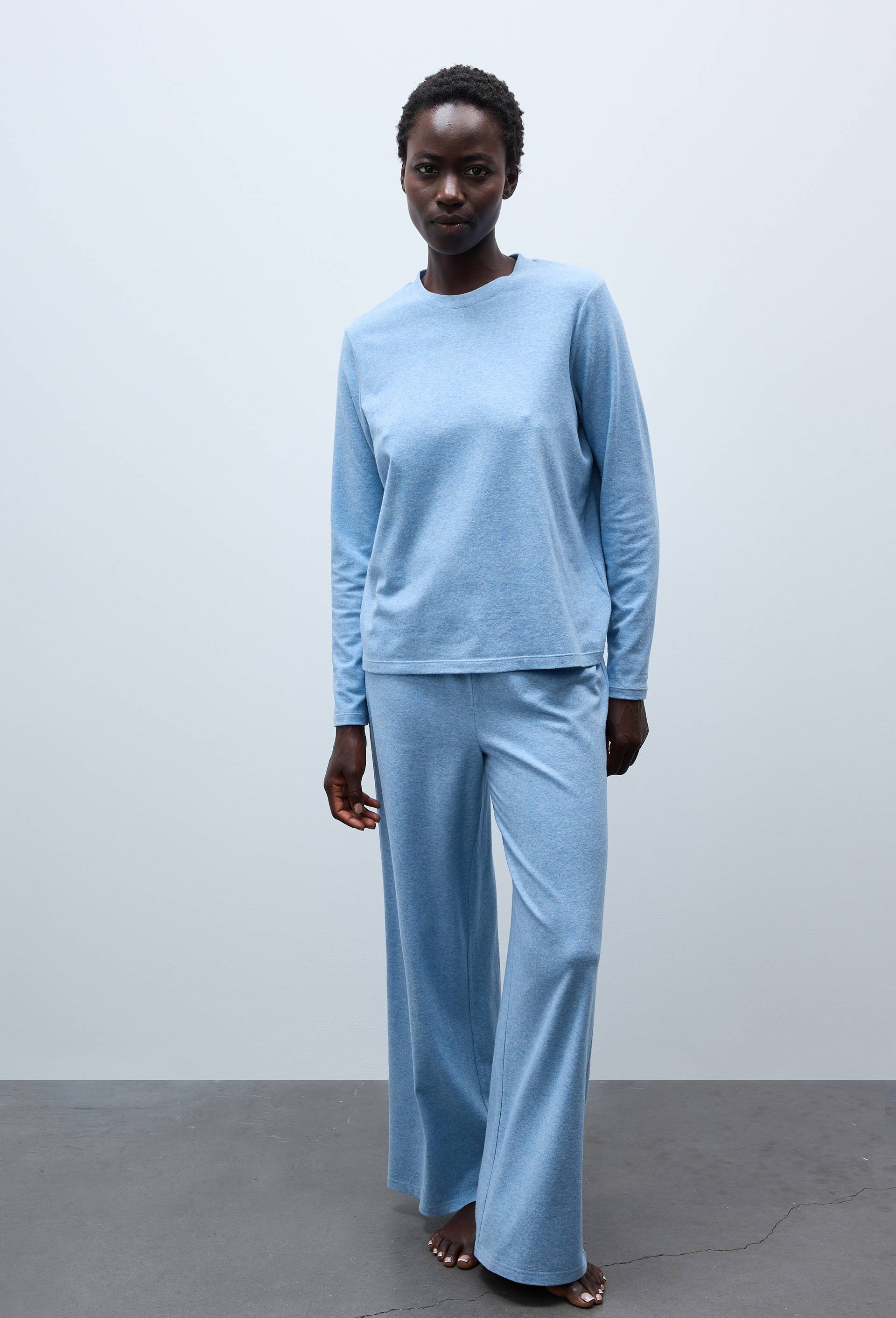Pantalon uni en coton et modal, Bleu, large image number 0.0