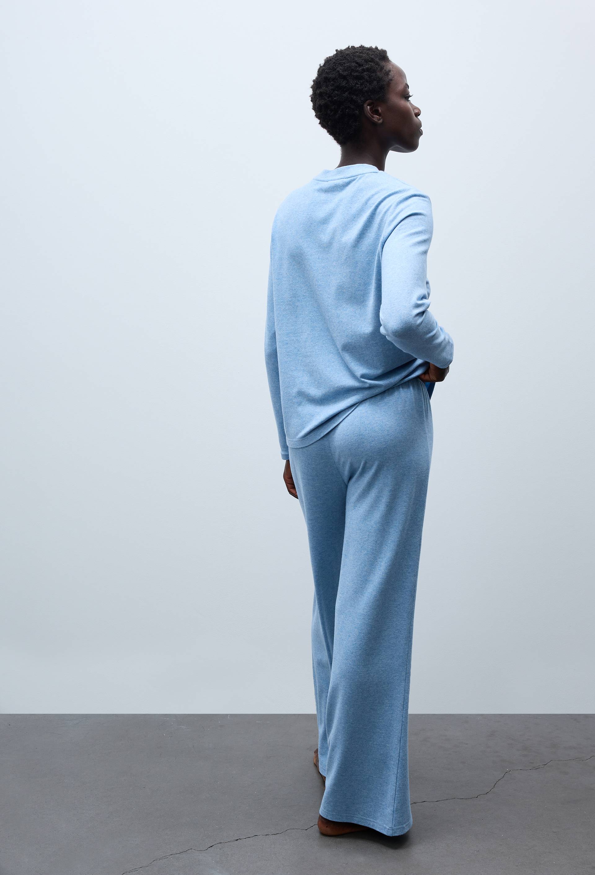 Pantalon uni en coton et modal, Bleu, large image number 1