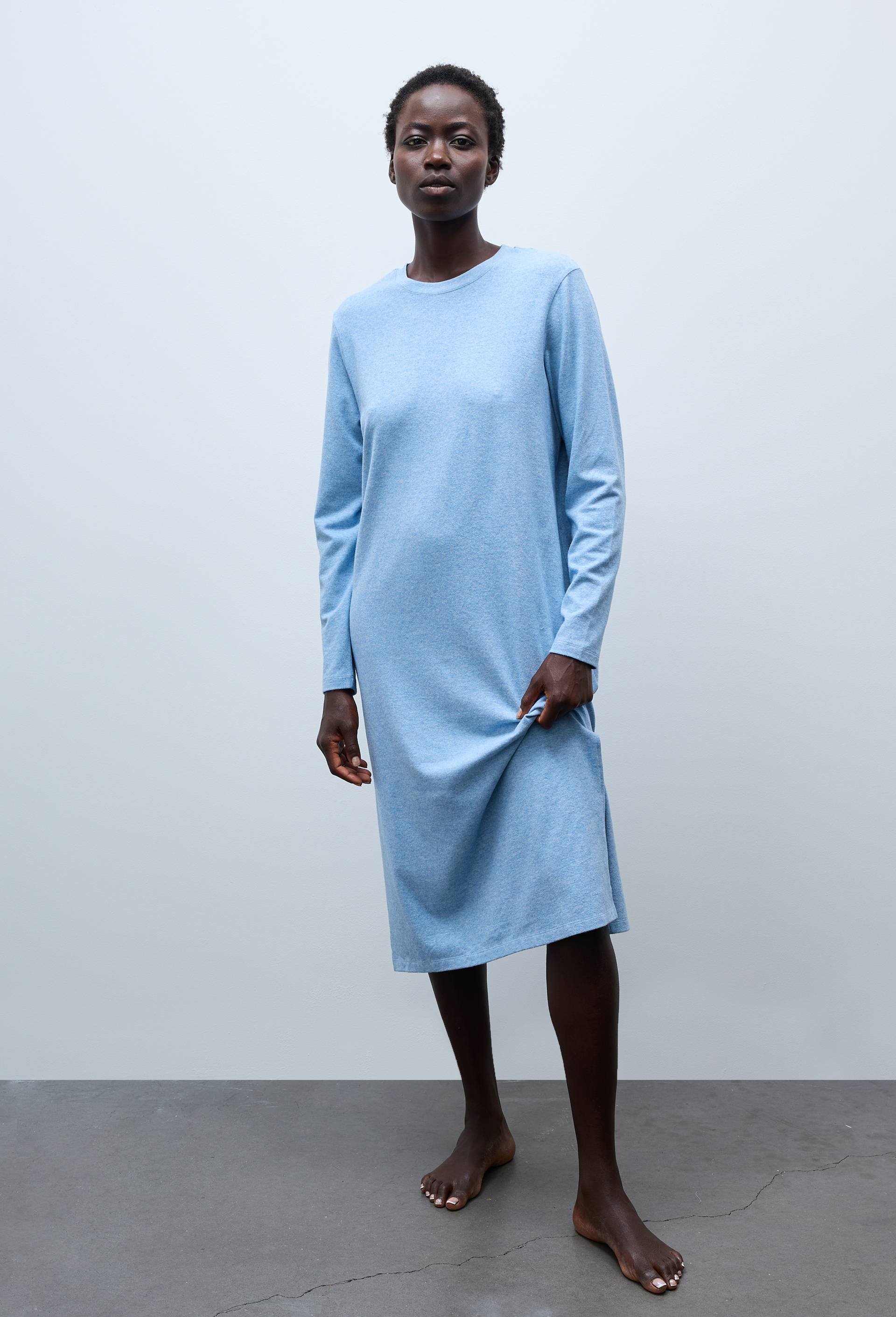 Chemise de nuit unie en coton et modal, Bleu, large image number 0