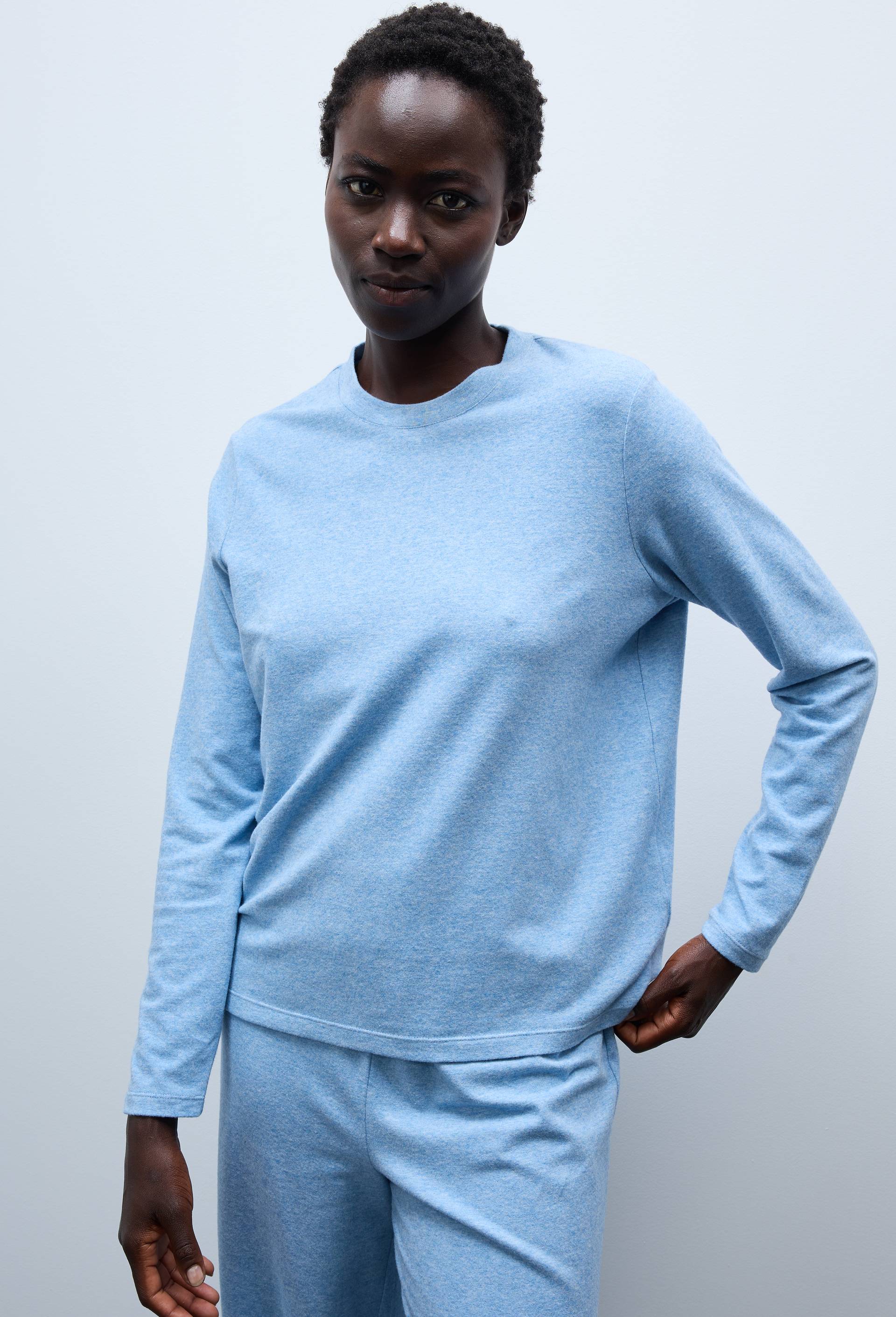T-shirt uni en coton et modal, Bleu, large image number 0