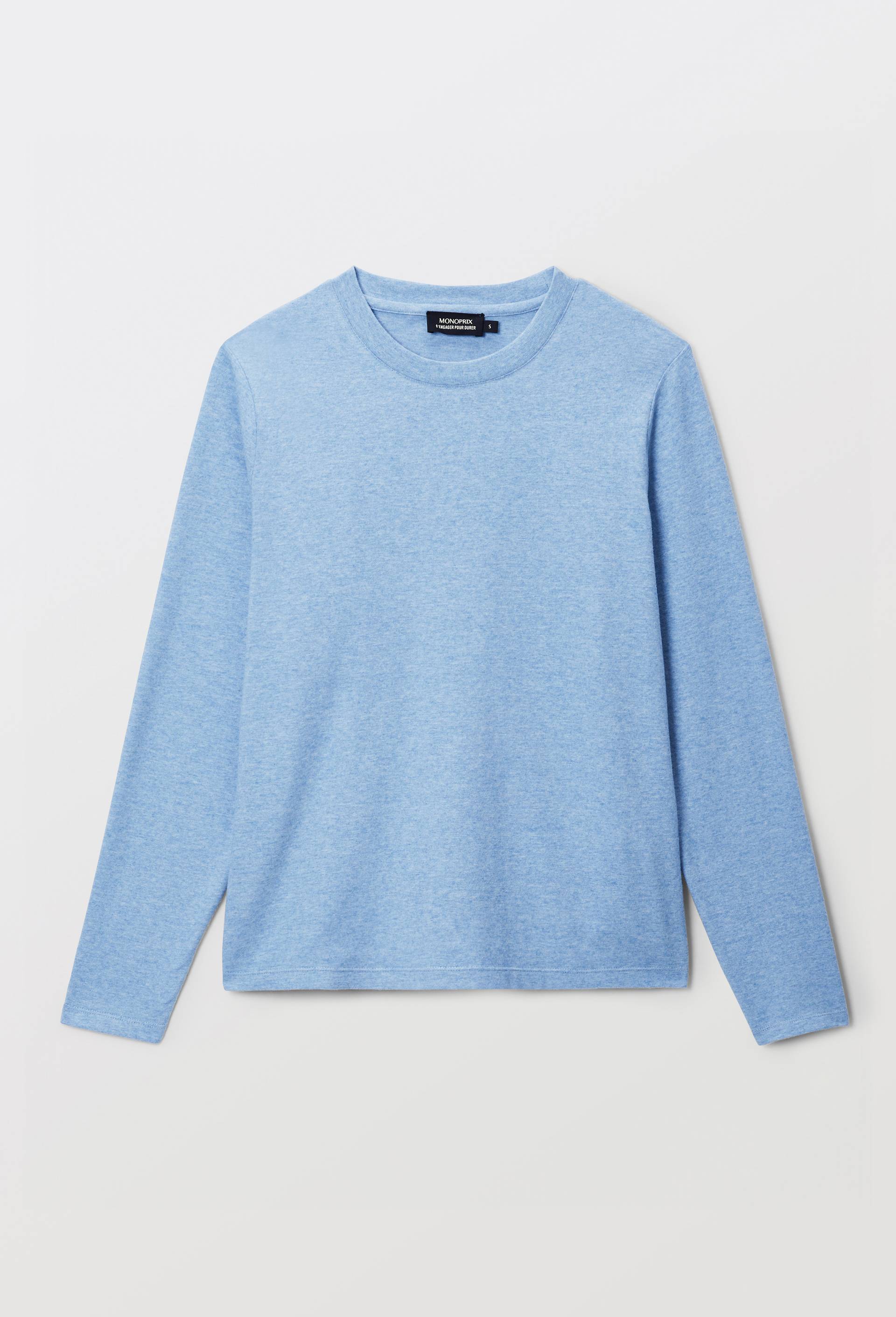 T-shirt uni en coton et modal, Bleu, large image number 2.0