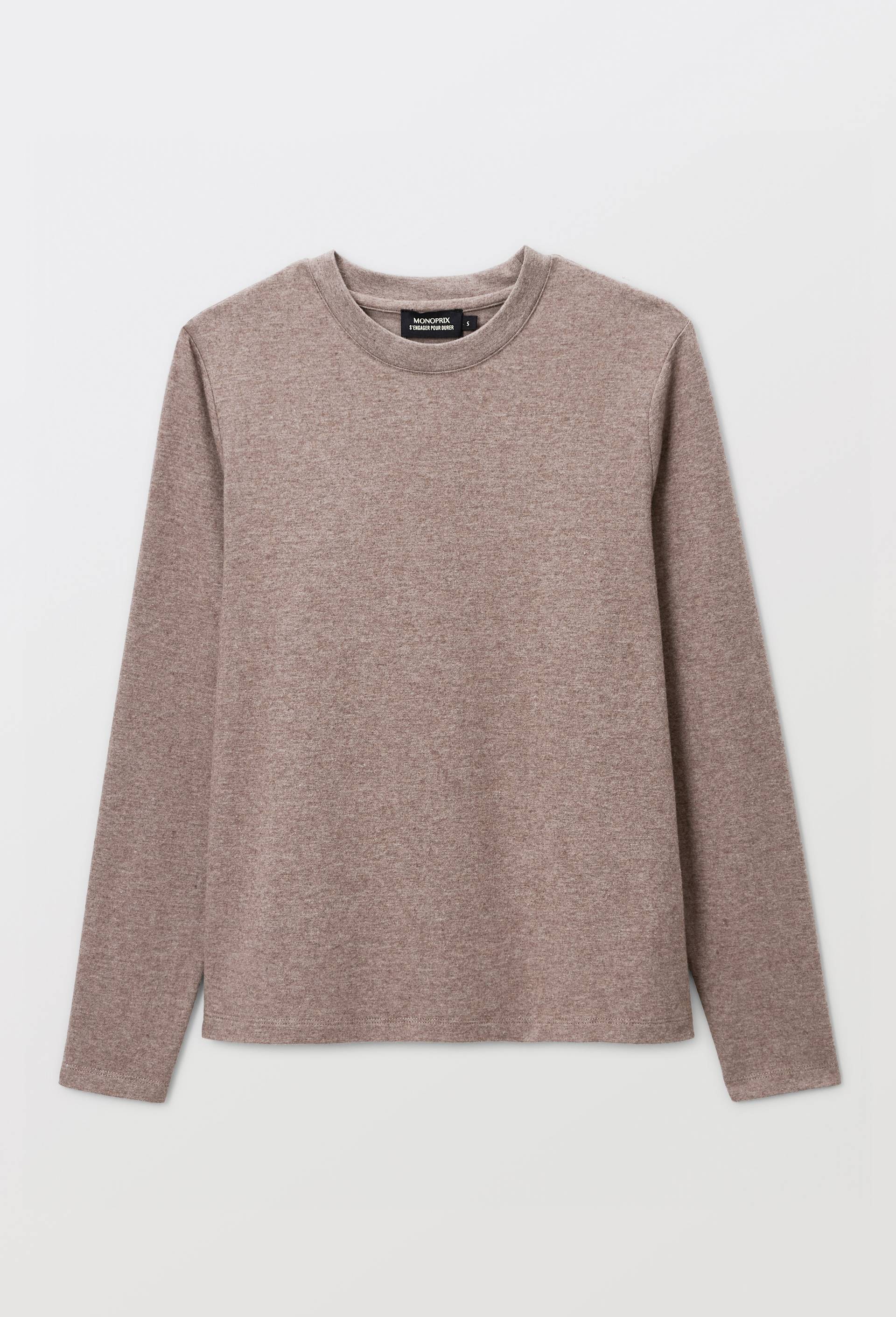 T-shirt uni en coton et modal, Beige, large image number 2.0