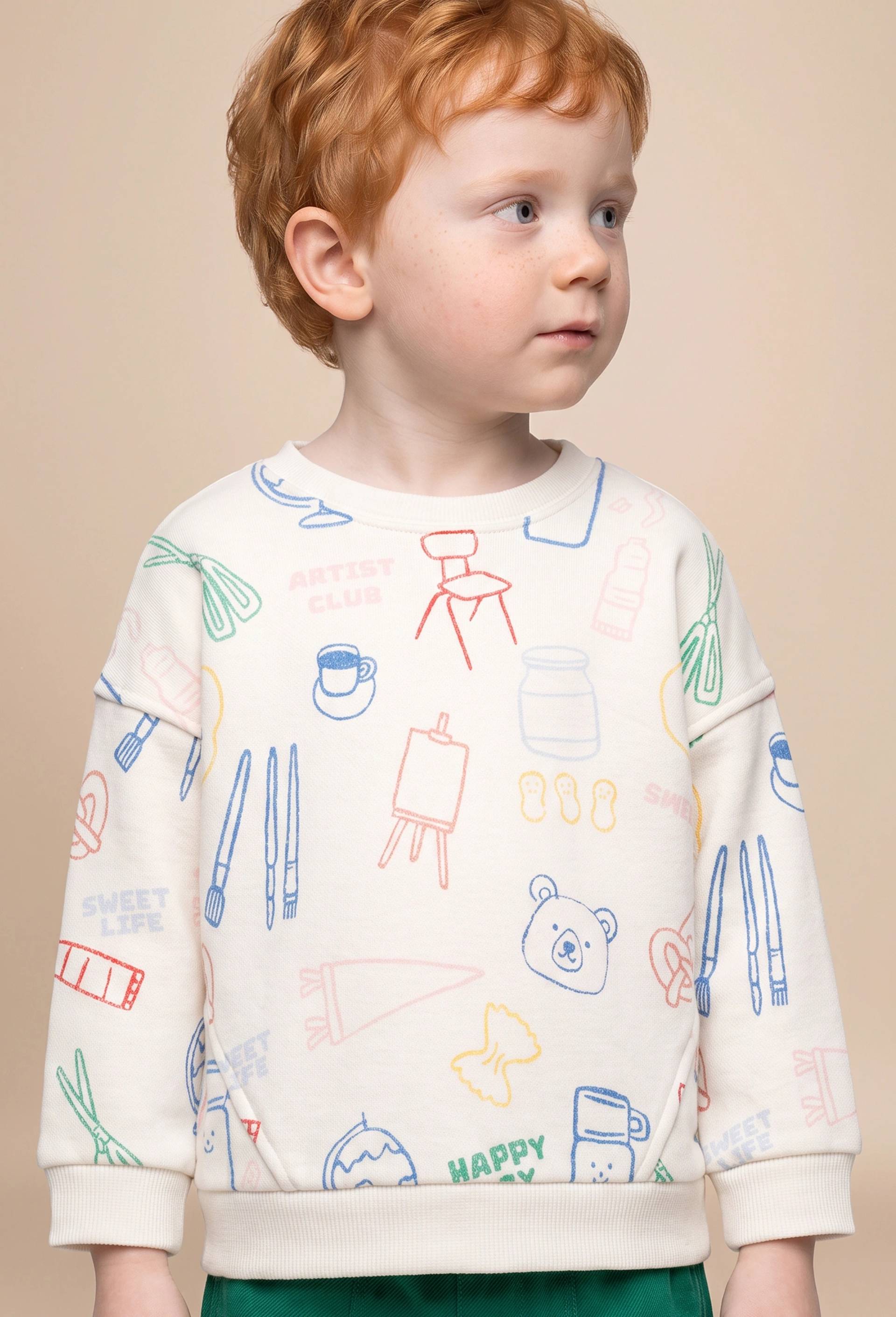 Sweat imprim&eacute; en coton BIO GOTS, Beige clair, large image number 1.0