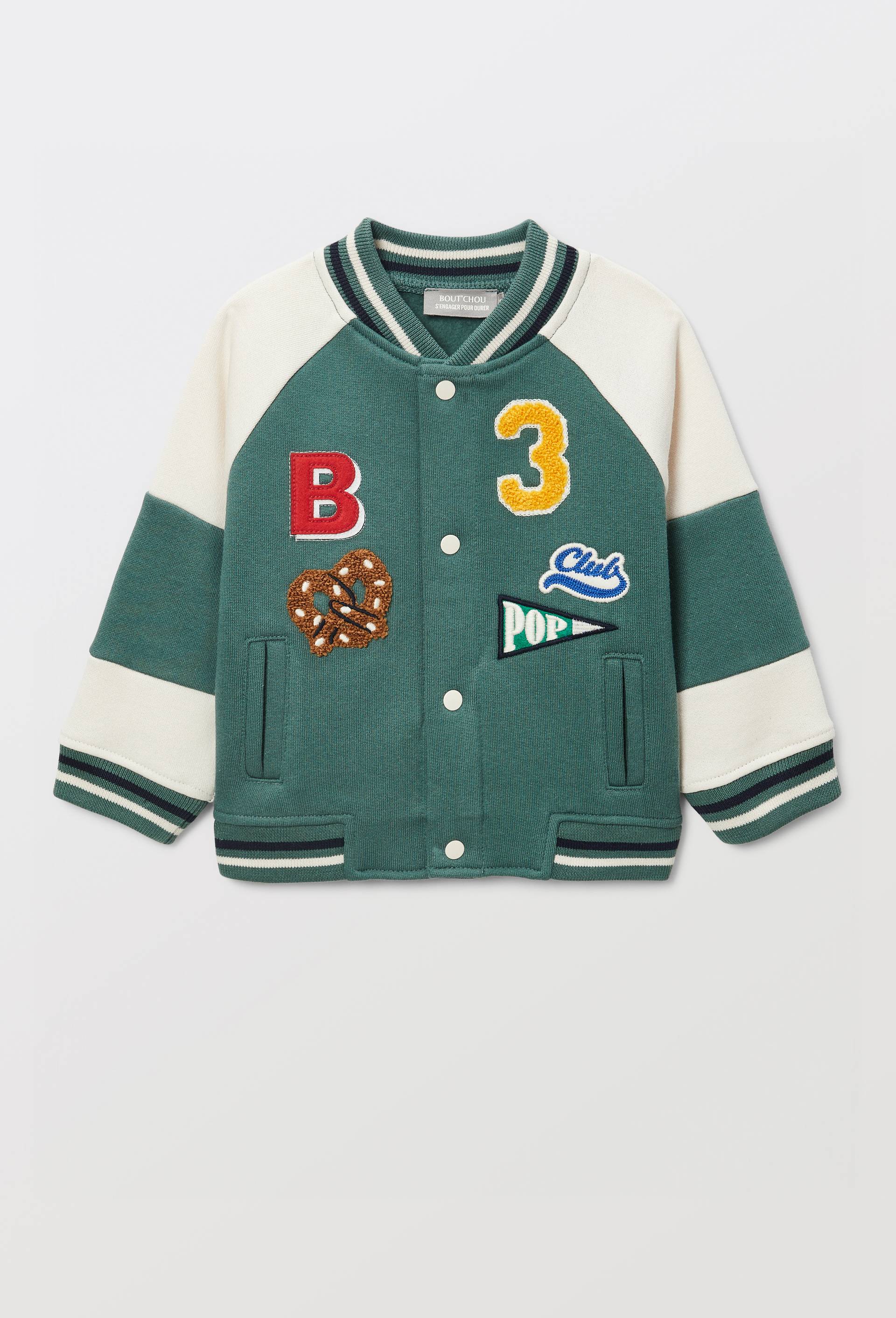 Gilet col teddy en molleton en coton BIO GOTS, Vert, large image number 0.0
