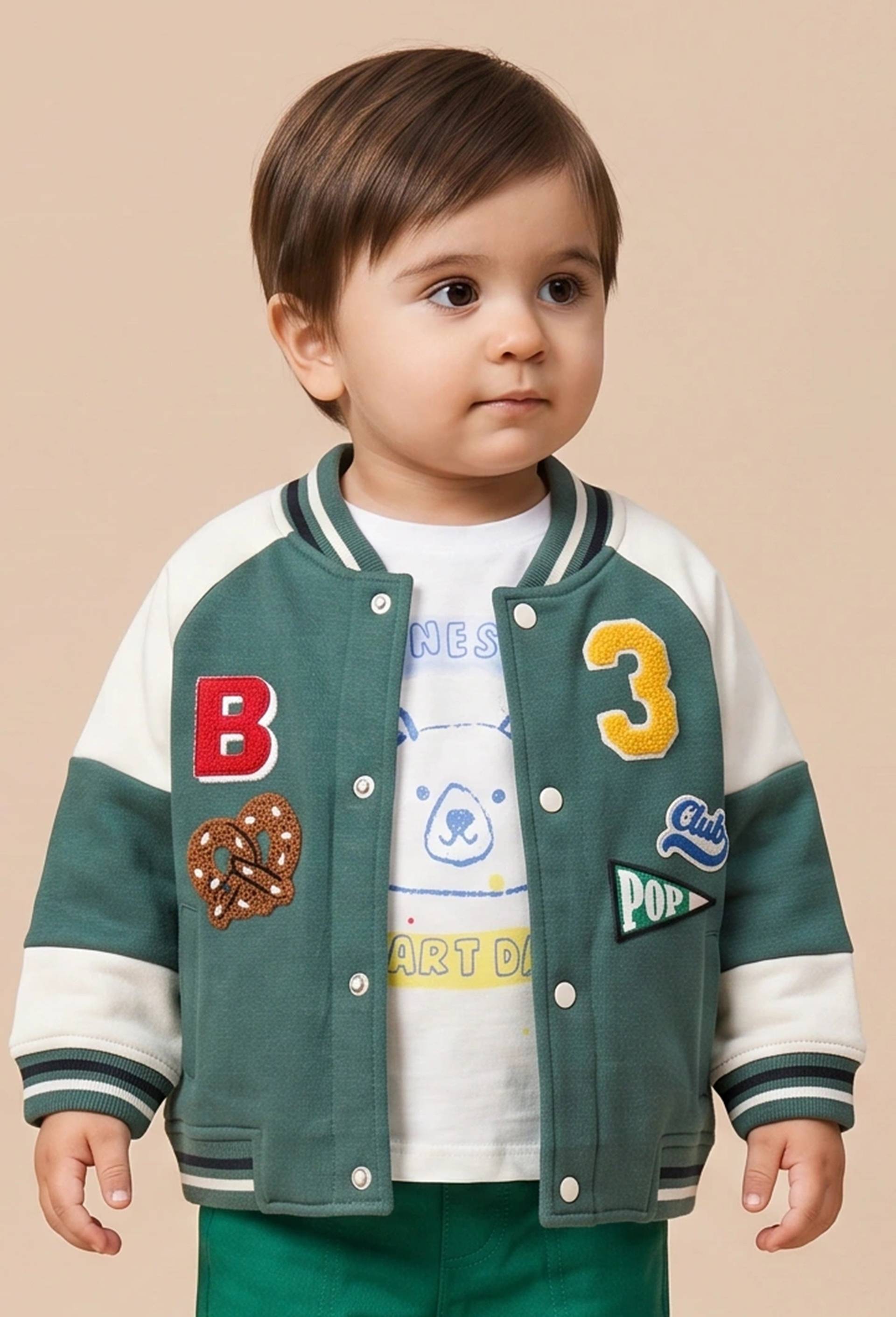 Gilet col teddy en molleton en coton BIO GOTS, Vert, large image number 0.0