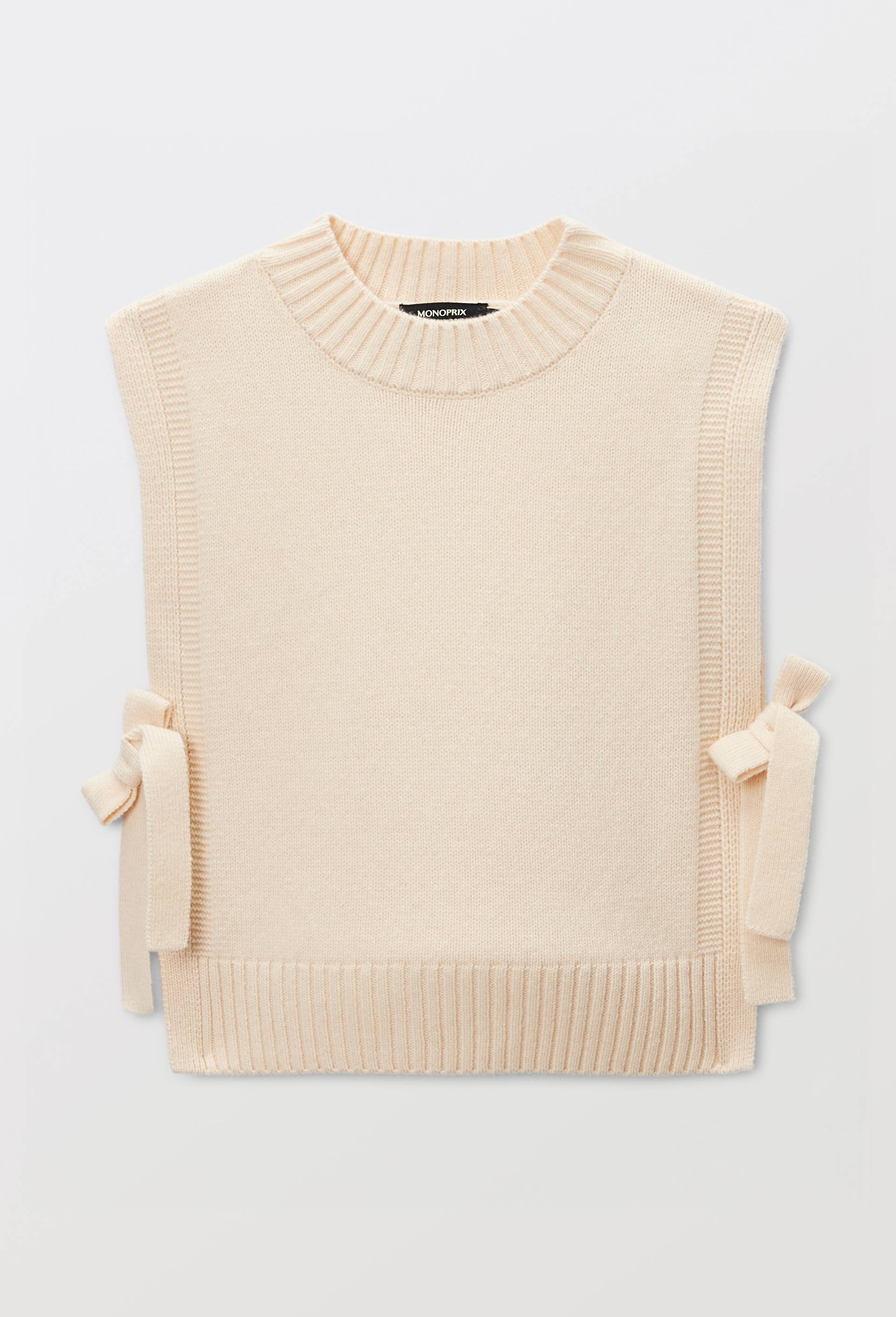 Pull sans manches uni en 100% laine, Ecru, large image number 1.0