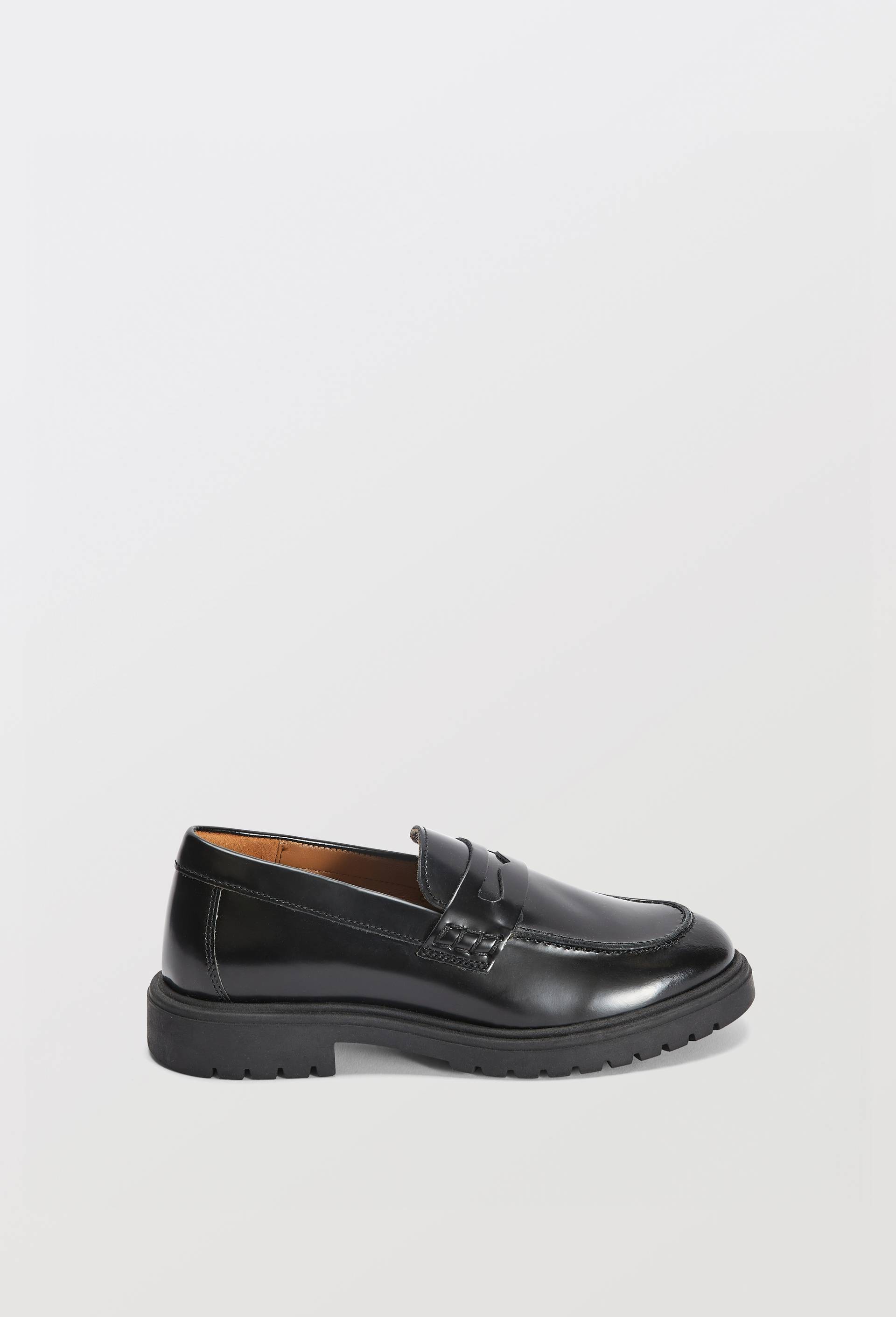 Mocassin cuir semelle &eacute;paisse, Noir, large image number 1.0