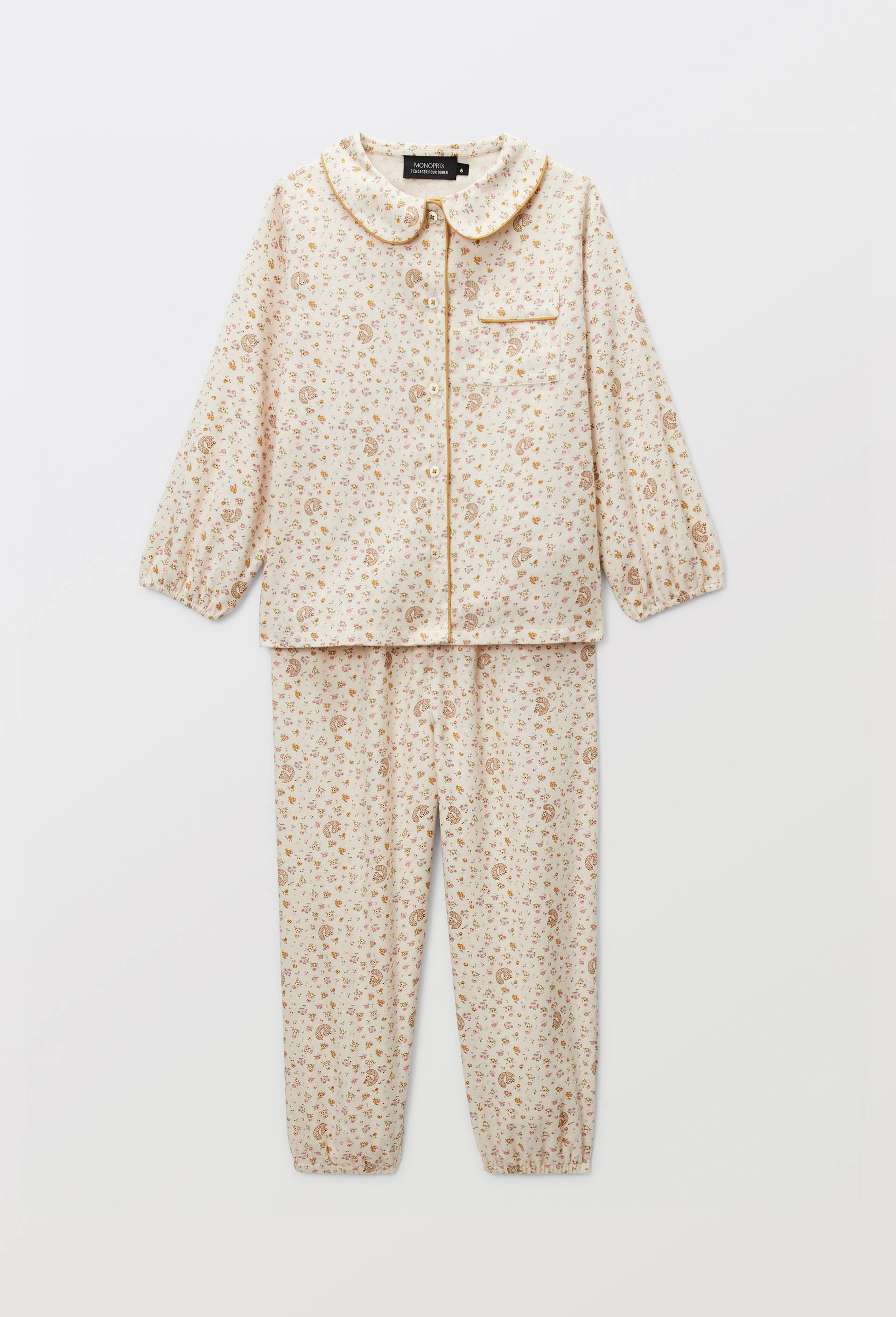 Pyjama manche longues col claudine imprim&eacute;, Beige clair, large image number 0.0
