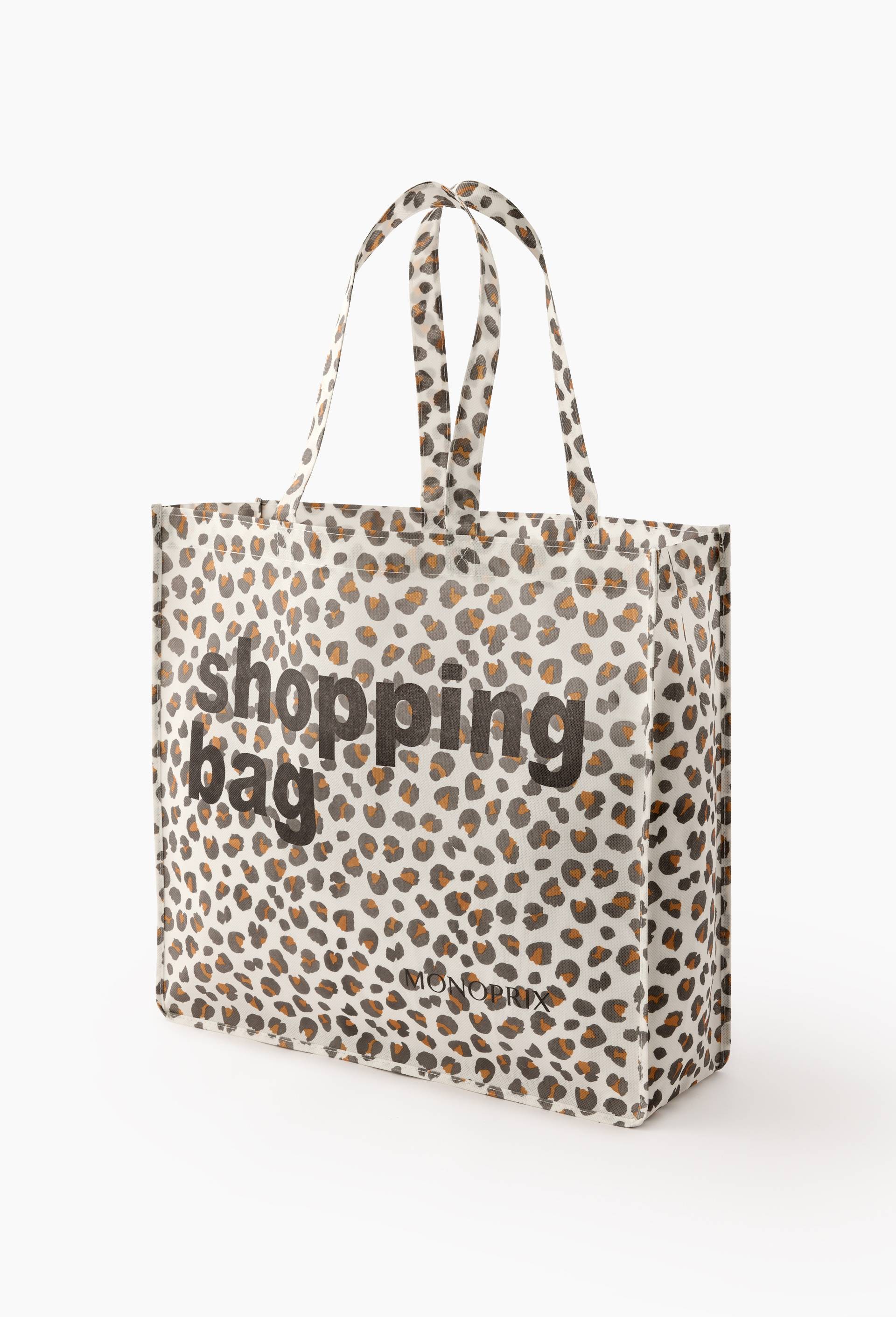 Sac shopping bag imprim&eacute; l&eacute;opard, 45*14*40cm, en polypropyl&egrave;ne non tiss&eacute;, Brun clair, large image number 0