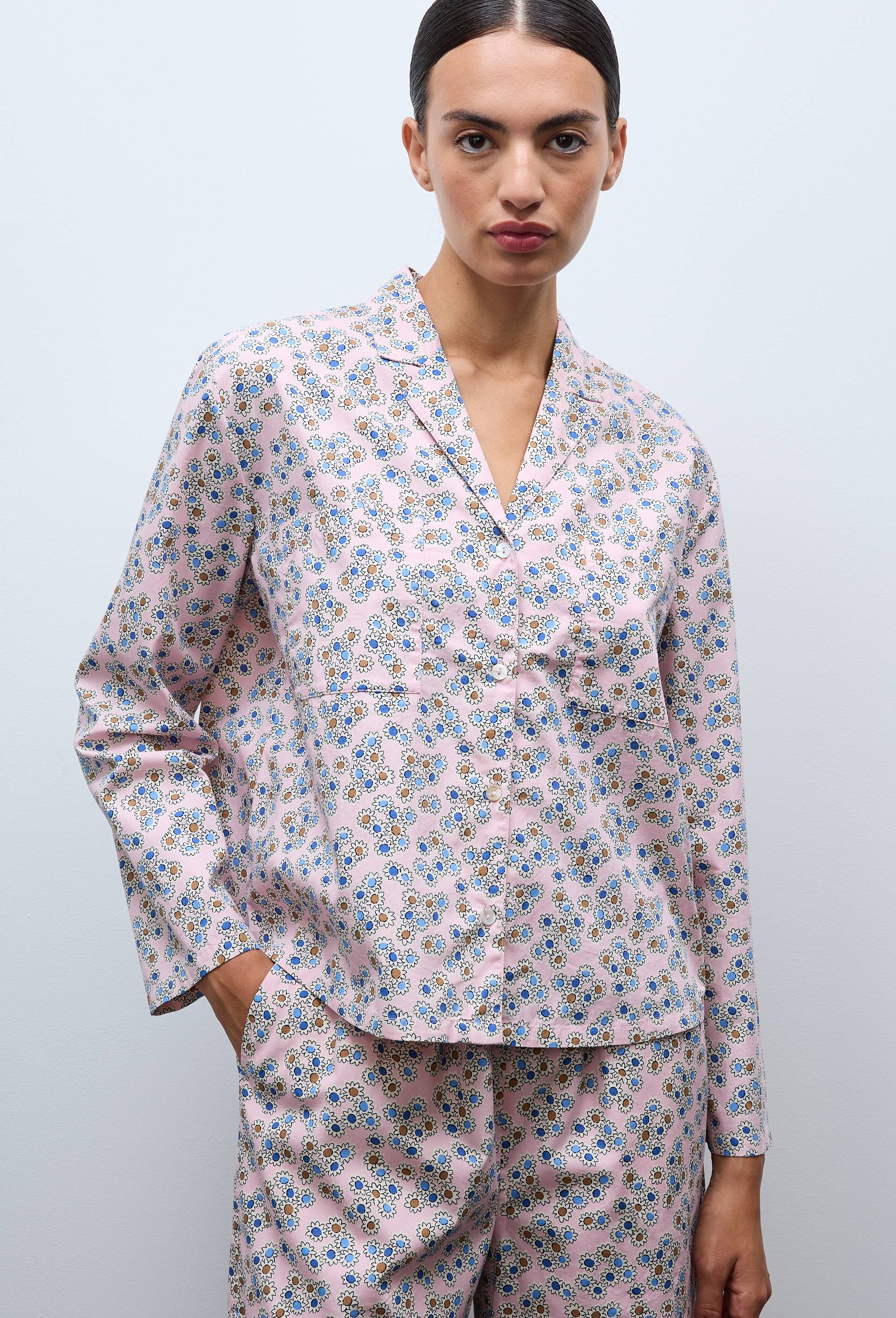 Chemise de pyjama imprim&eacute;e en coton BIO GOTS, Rose, large image number 1.0