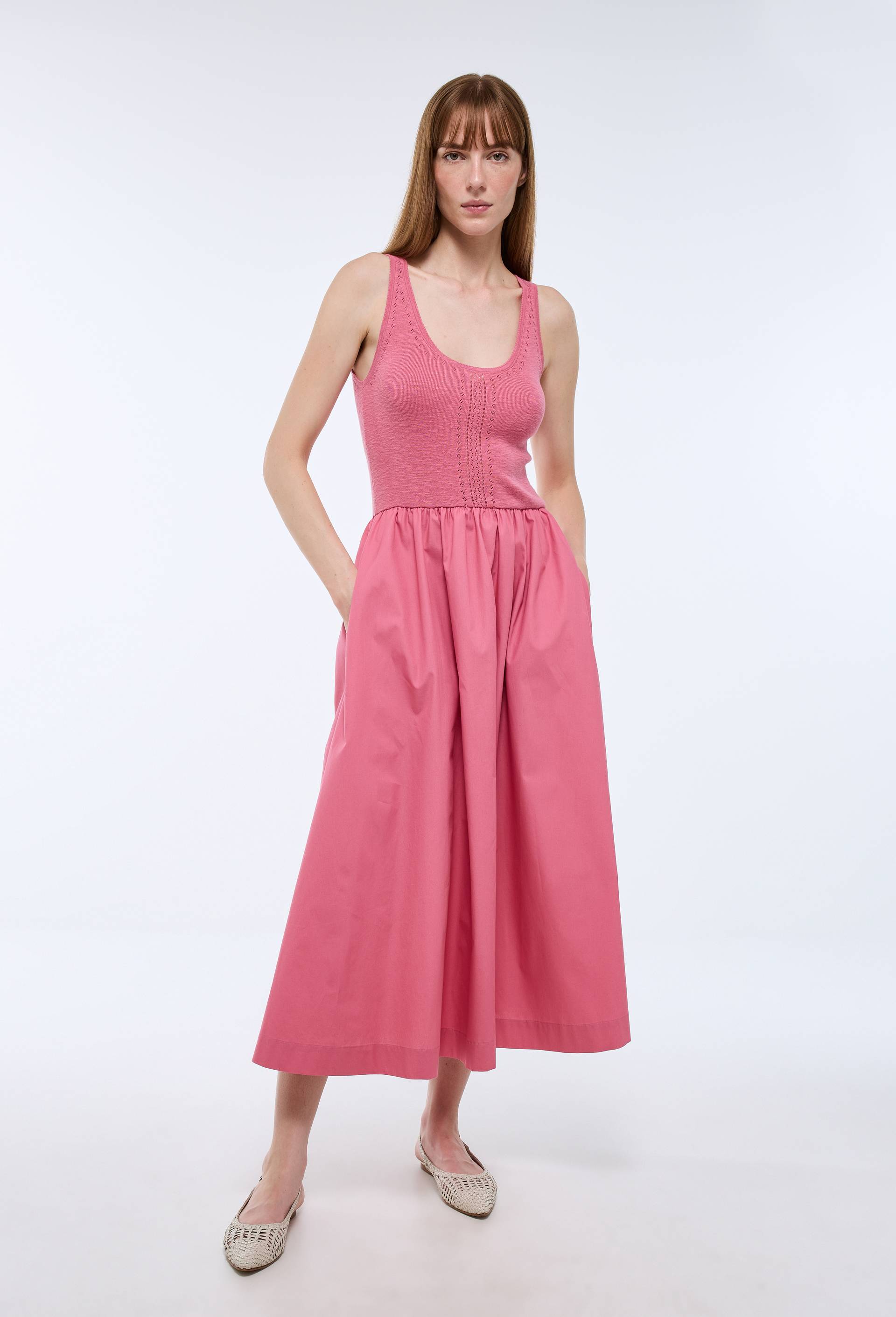 Robe d&eacute;bardeur bi-mati&egrave;re en fine maille, Rose, large image number 0.0