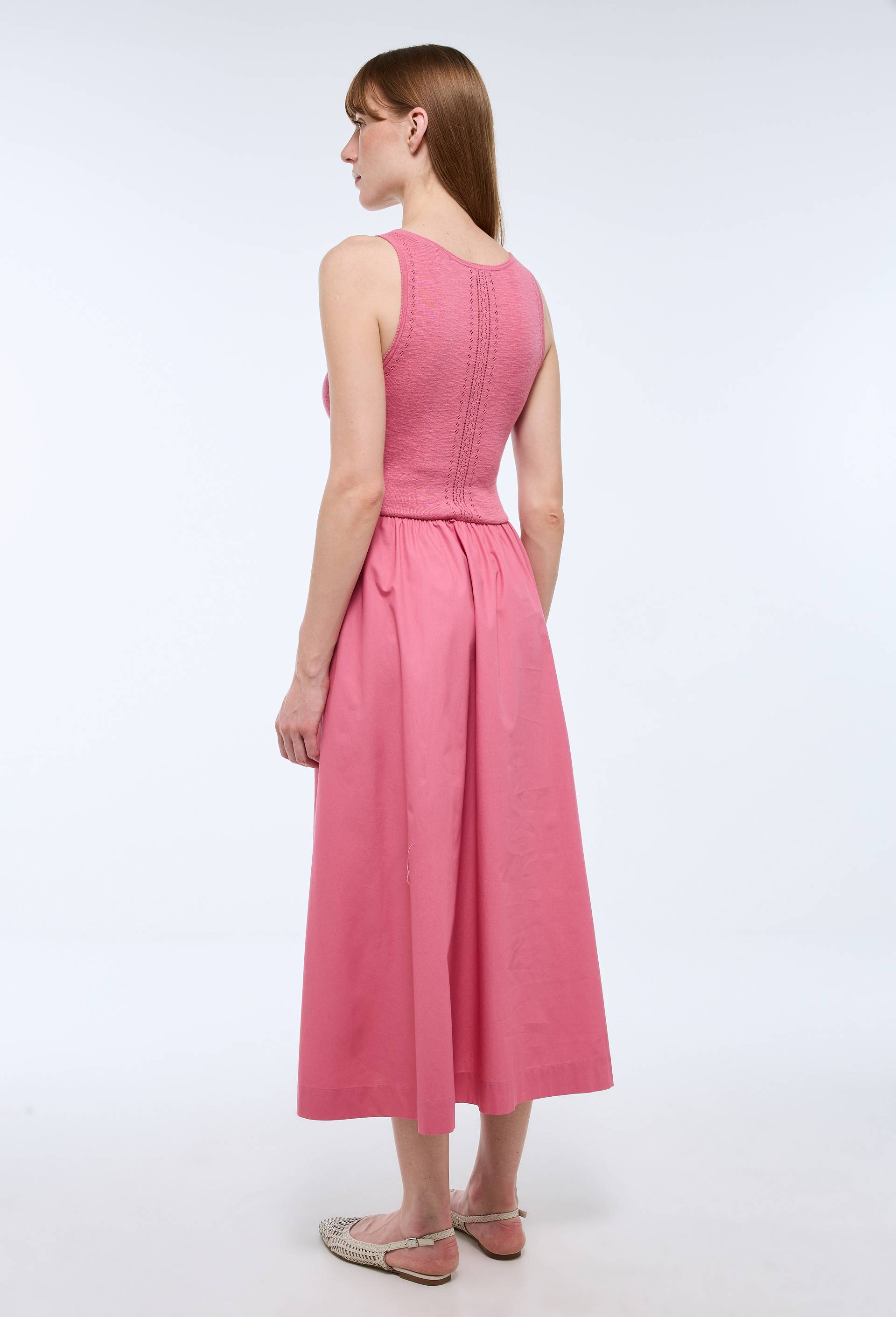 Robe d&eacute;bardeur bi-mati&egrave;re en fine maille, Rose, large image number 1